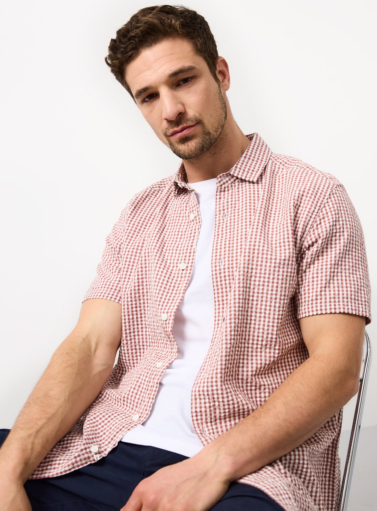 Seersucker Gingham Short Sleeve Shirt 