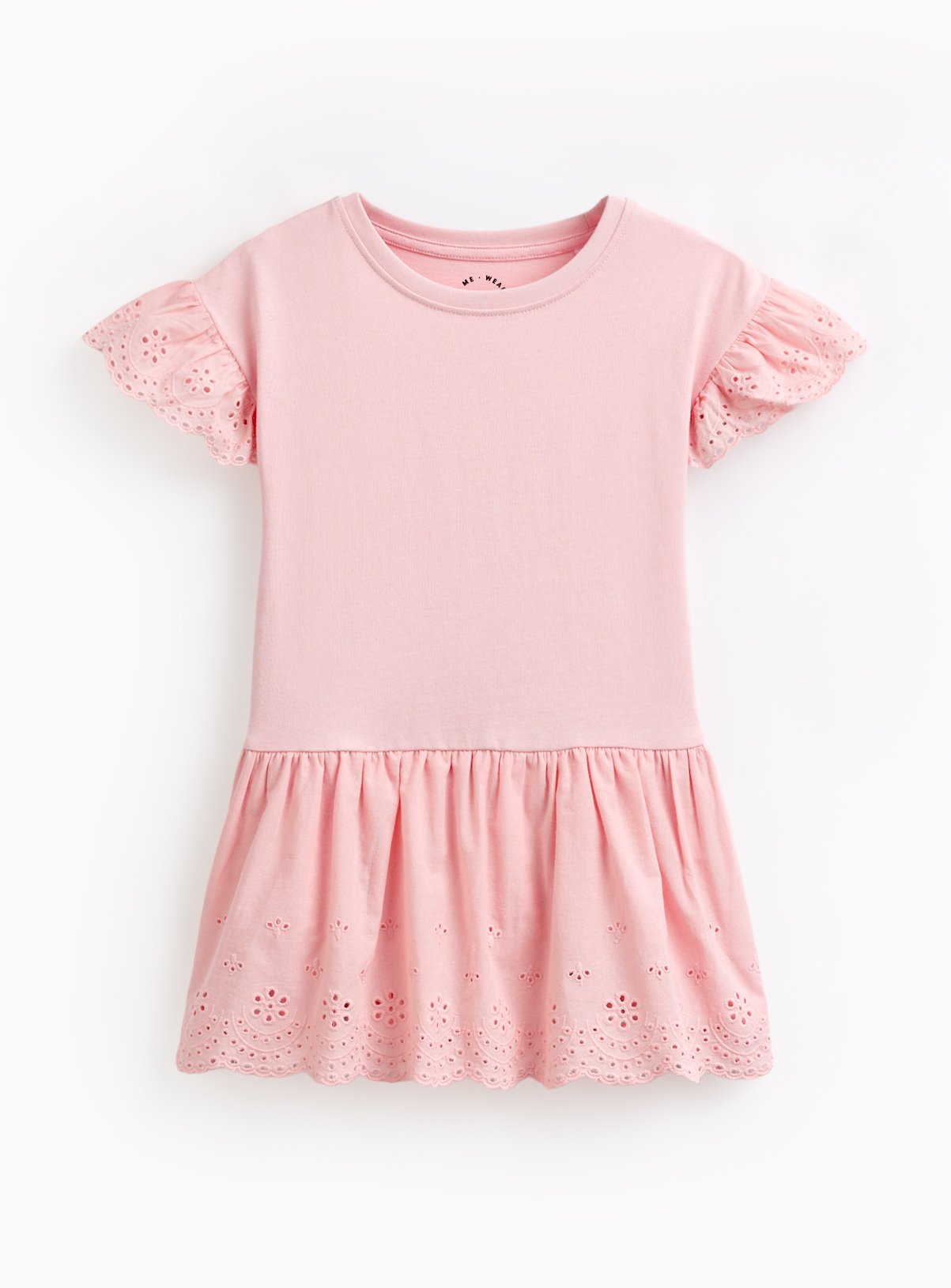 Pink Broderie Frill Short Sleeve Jersey Dress 3-4 years
