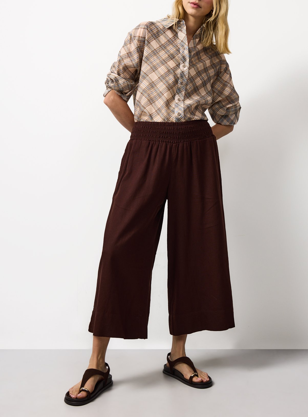 Brown Linen Blend Culottes 20