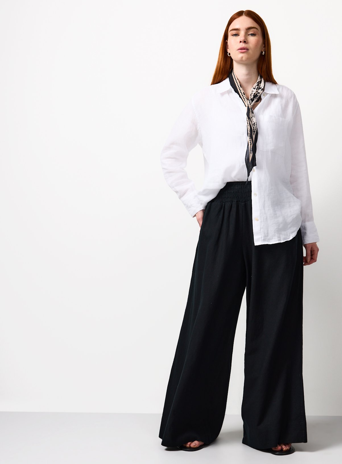 Black Linen Blend Wide Leg Trousers 8