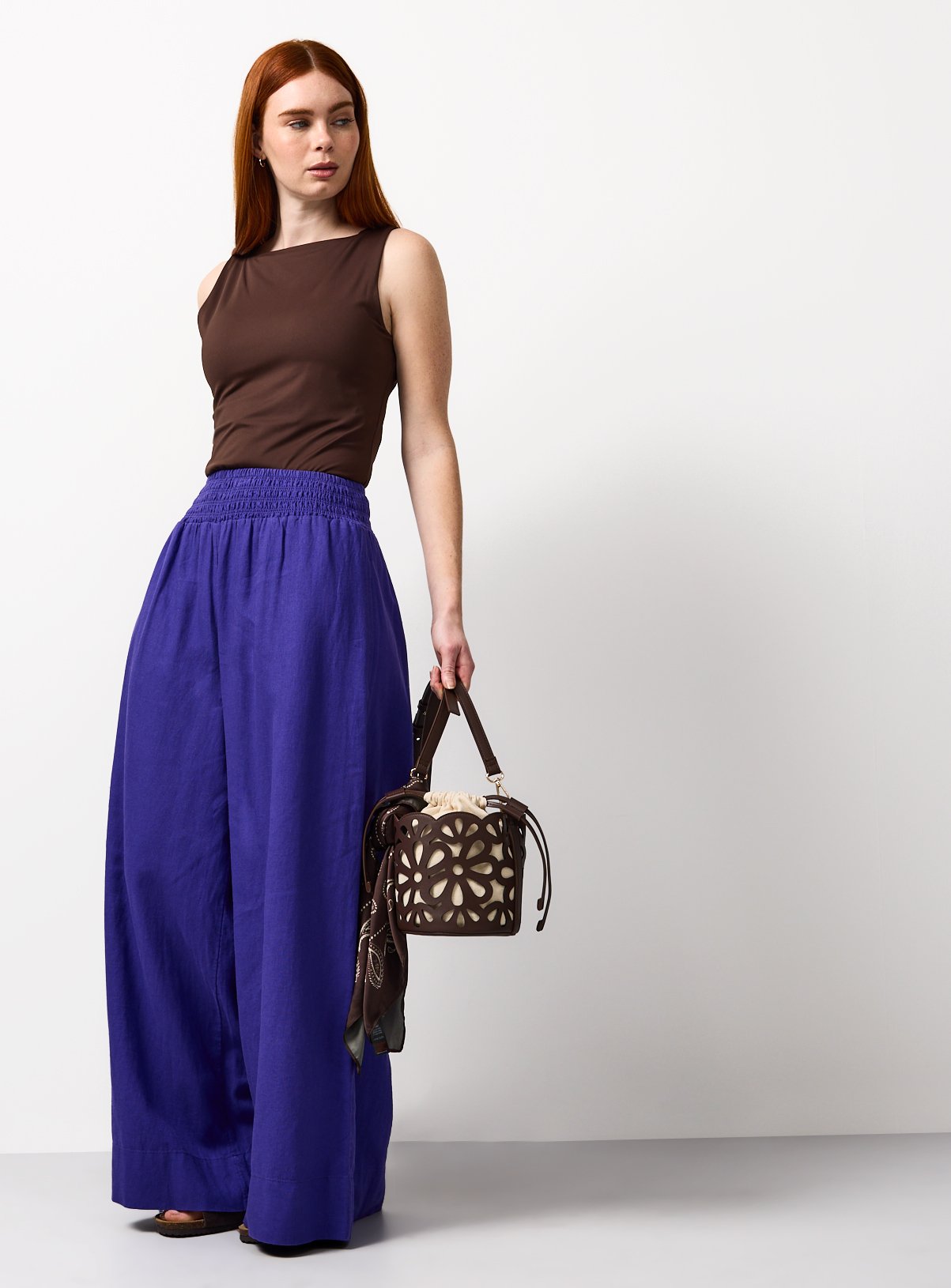 Blue Linen Blend Wide Leg Trousers 8