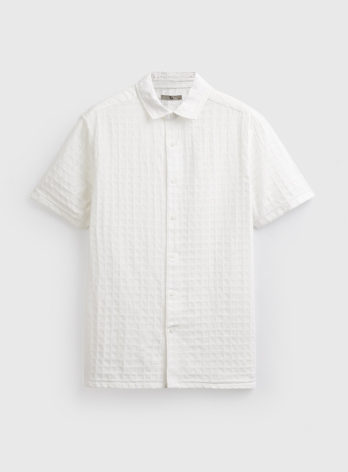 White Checked Textured Short Sleeve Shirt 