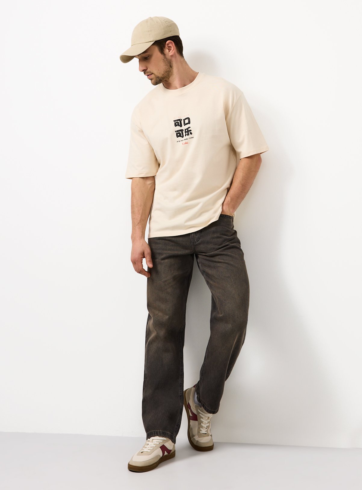 Cream Japanese Coca Cola Graphic Relaxed T-Shirt L