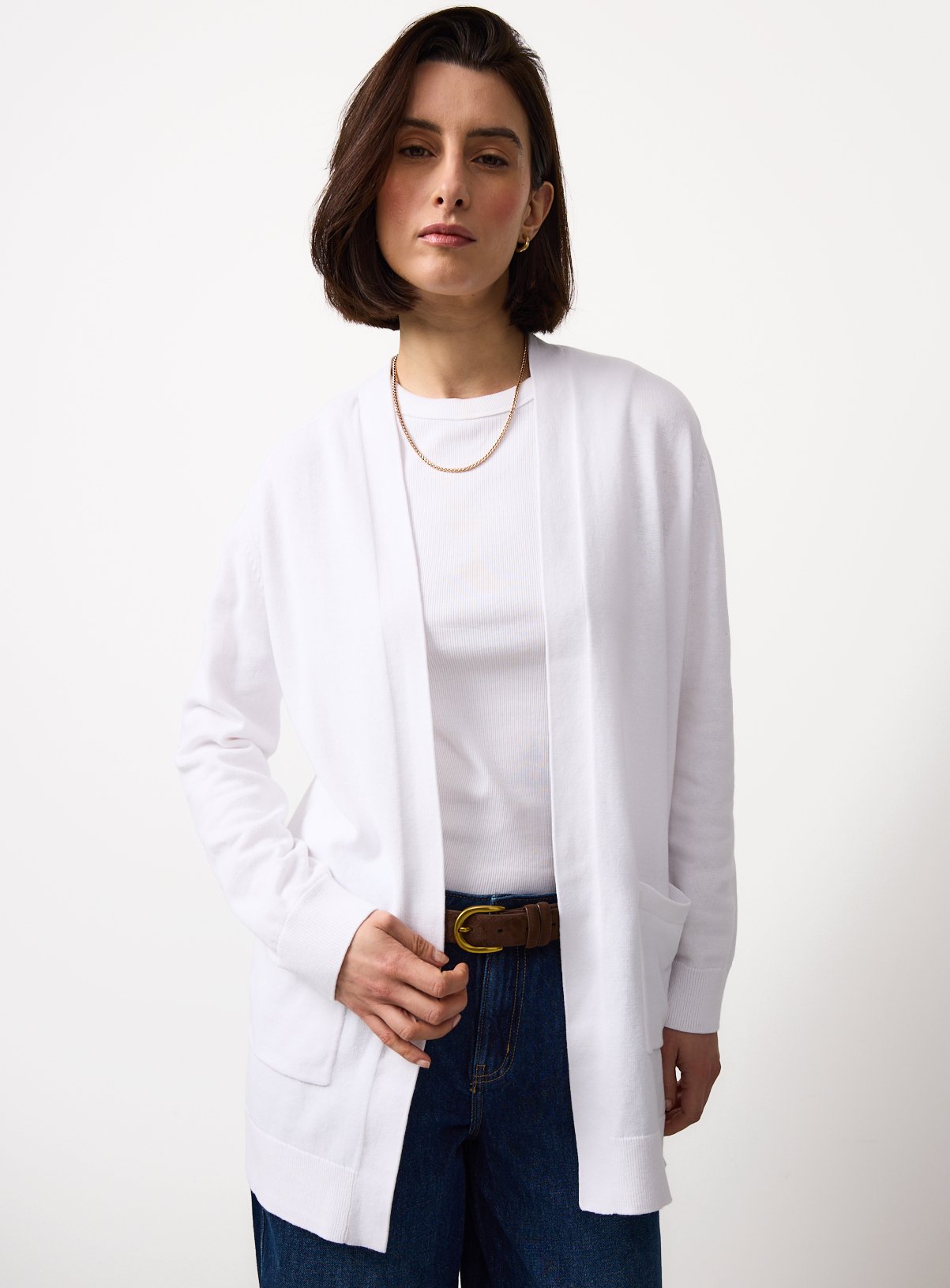 White Longline Pocket Detail Cardigan 18