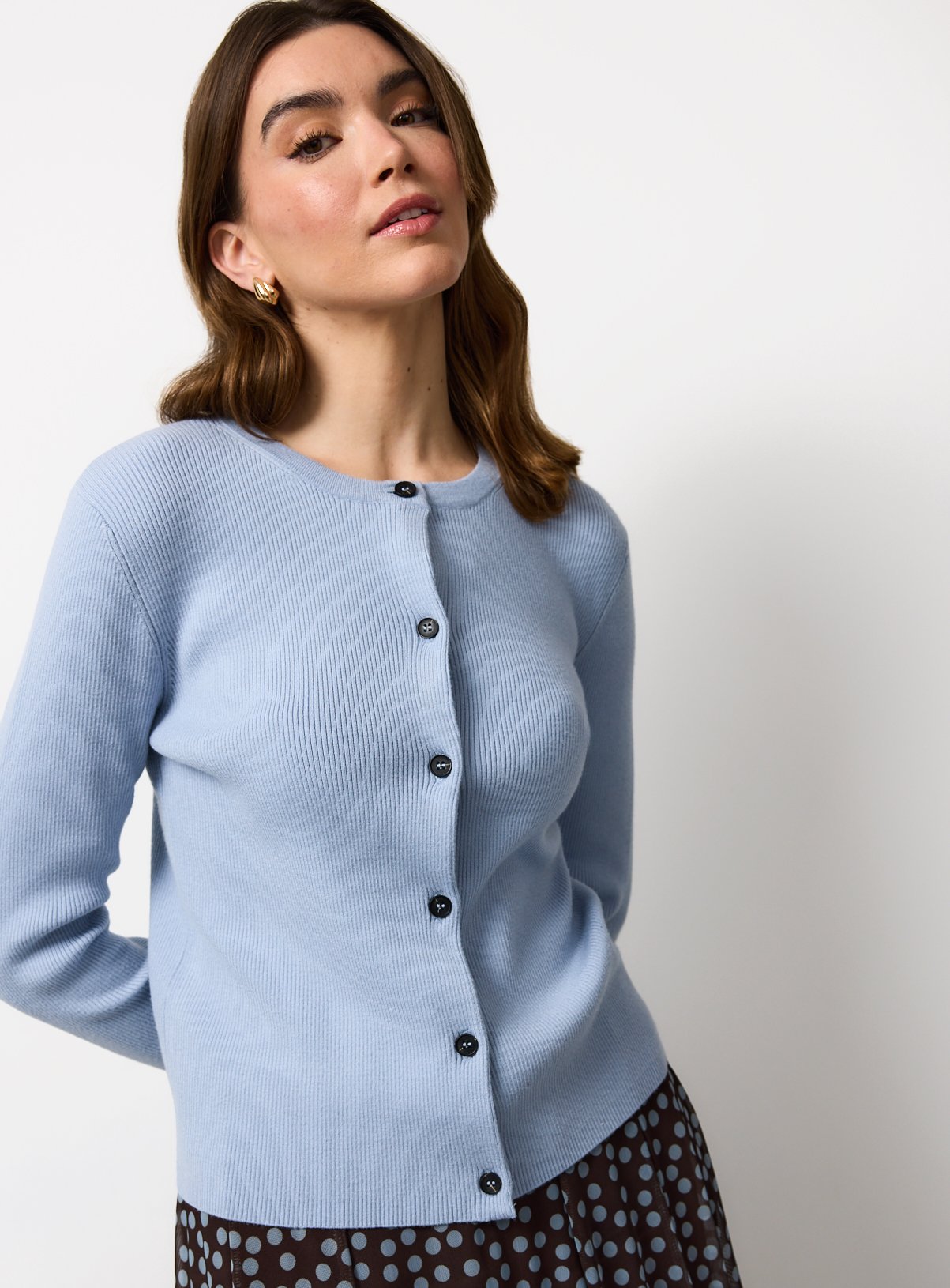 Soft Touch Ribbed Crew Neck Cardigan