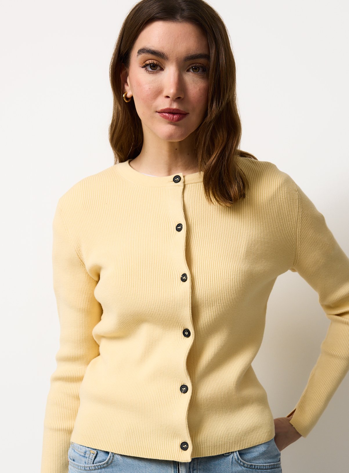 Yellow Soft Touch Ribbed Crew Neck Cardigan 22