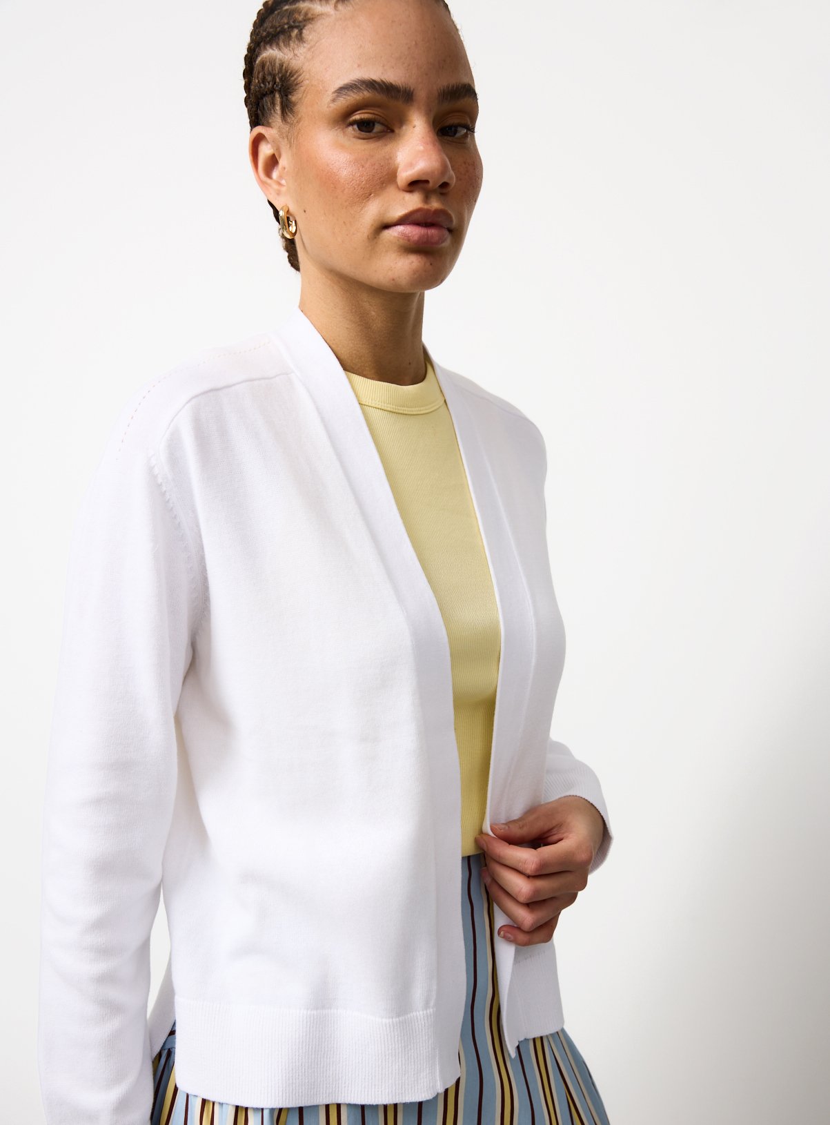 White Cropped Knitted Cardigan 10