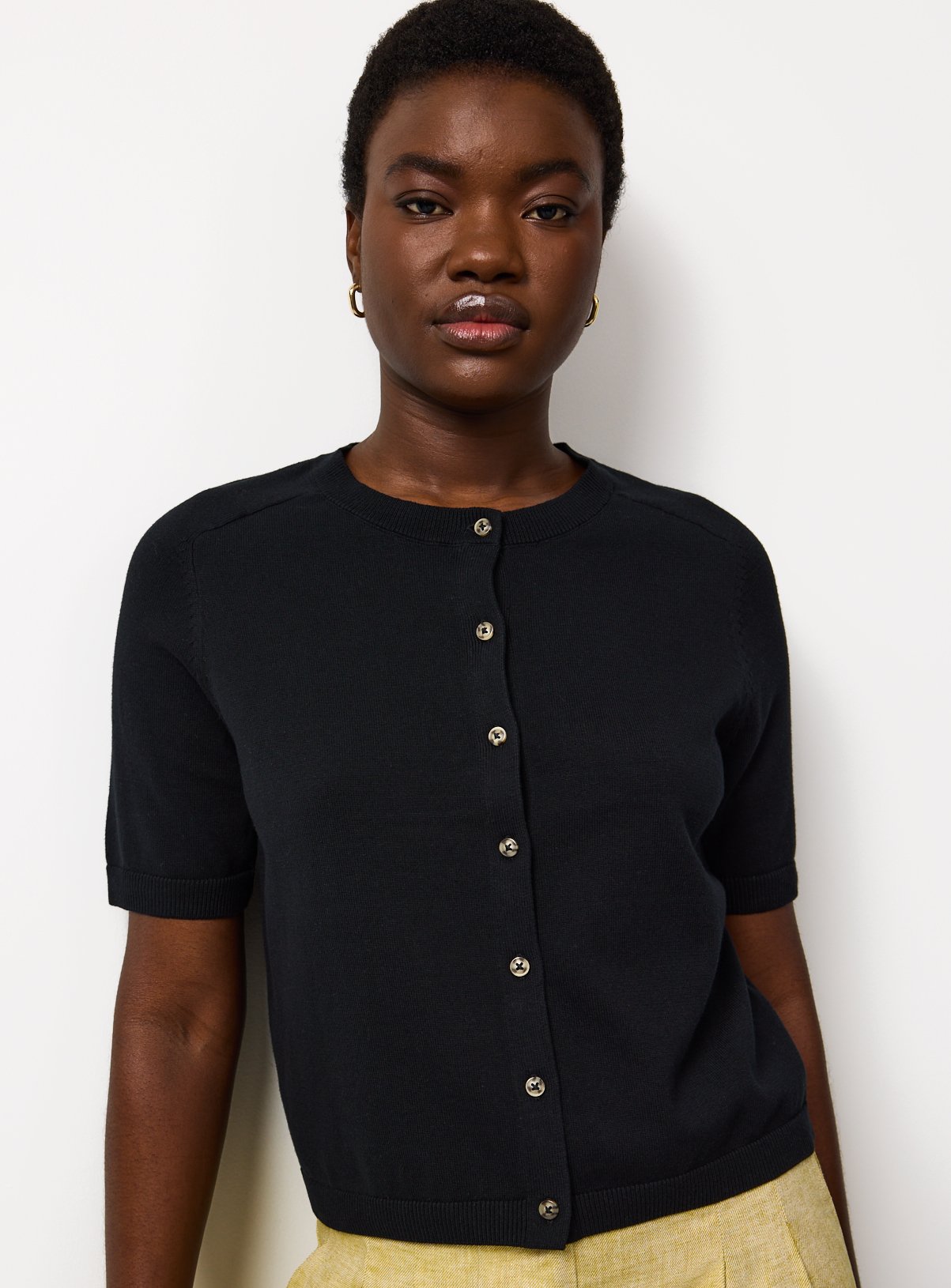 Black Short Sleeve Raglan Cotton Cardigan 14