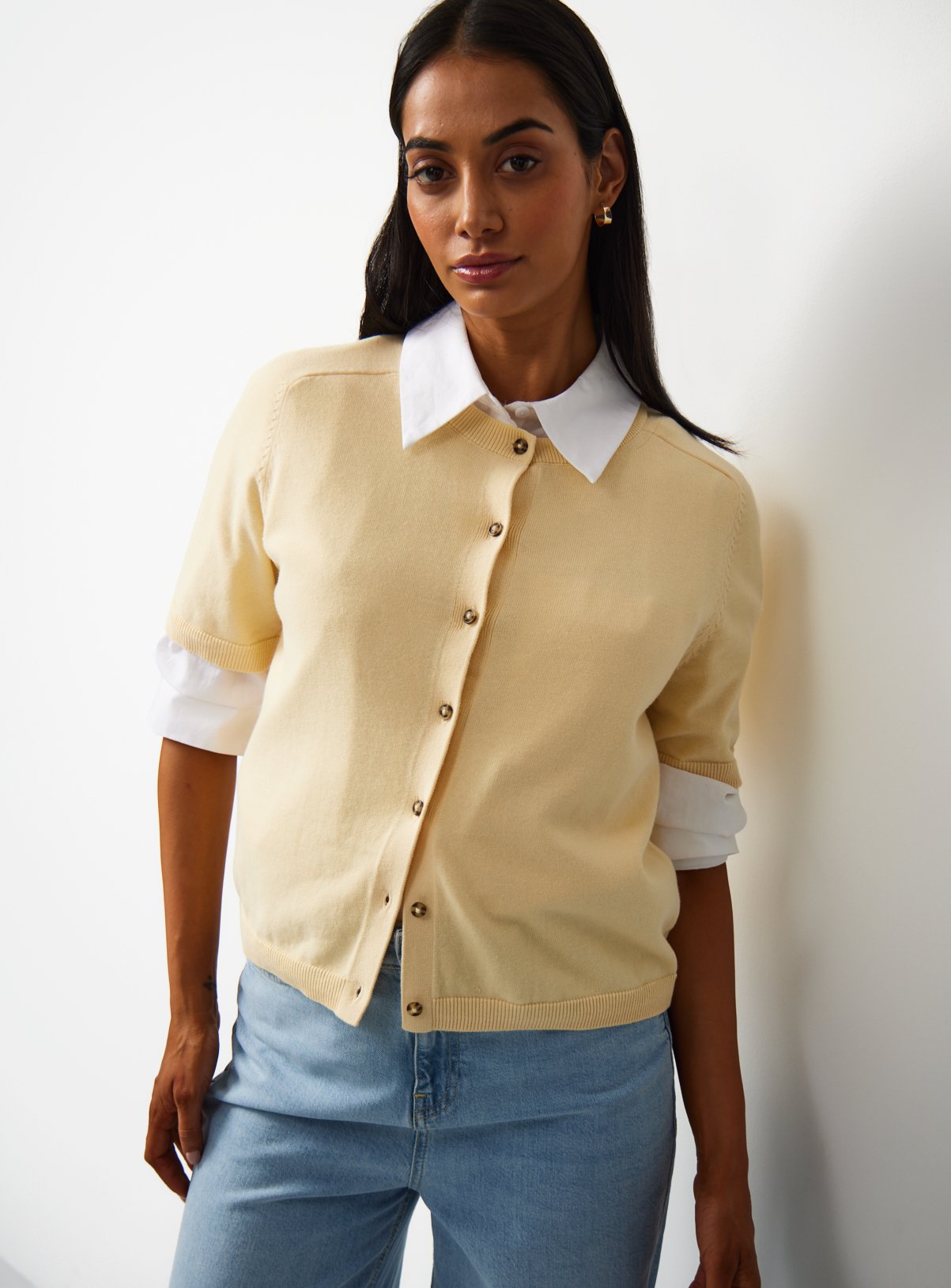 Yellow Short Sleeve Raglan Cotton Cardigan 12