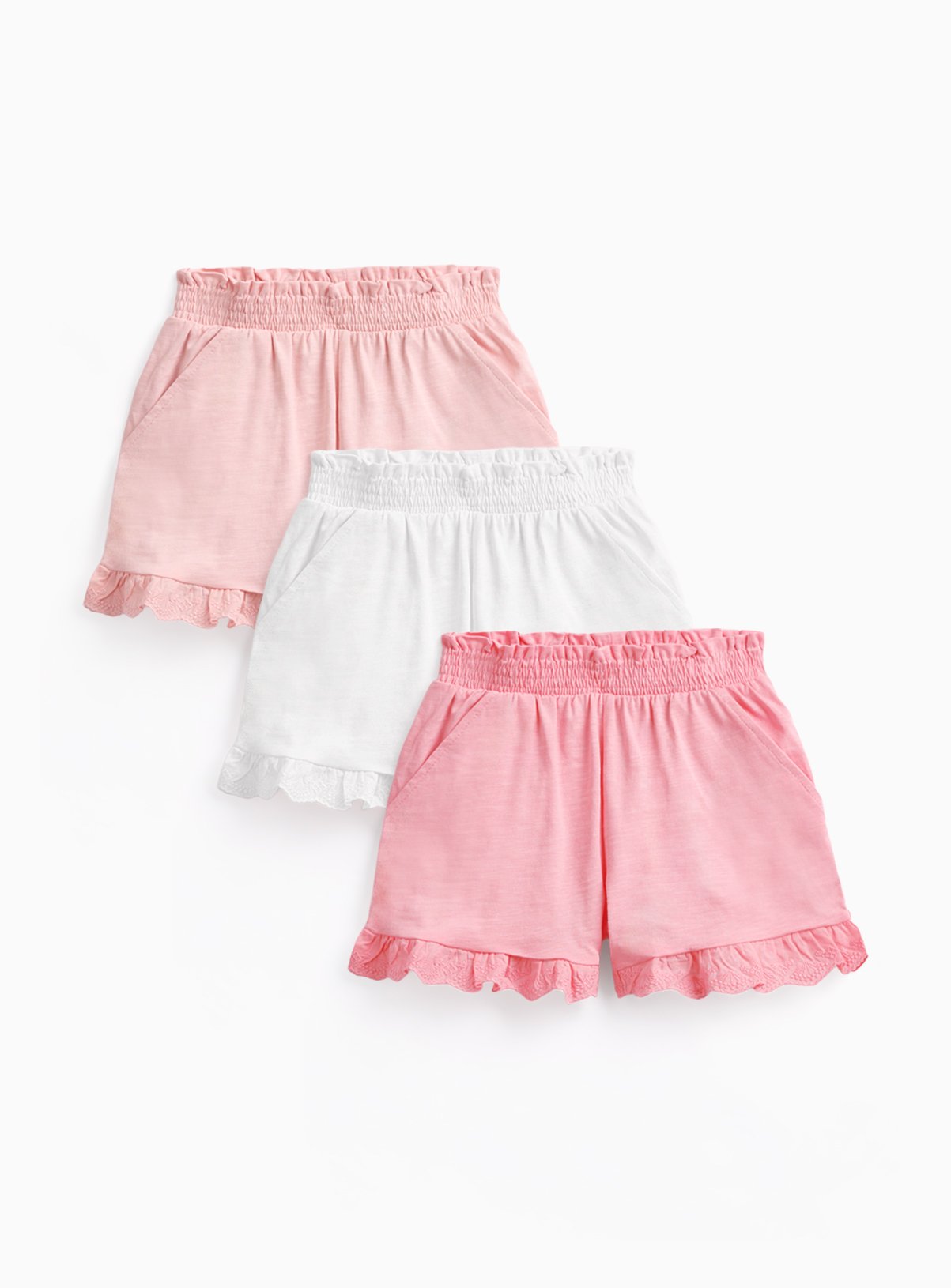 Pink Broderie Detail Frill Shorts 3 Pack