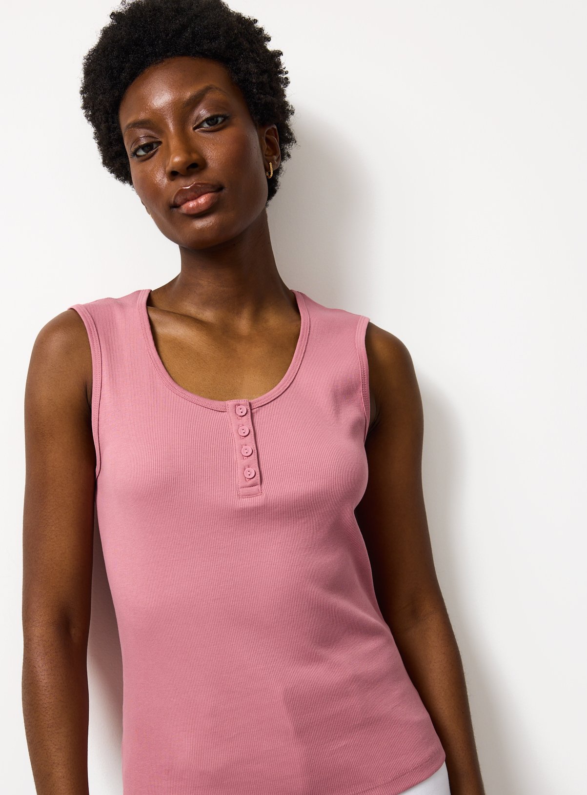 Pink Ribbed Henley Neckline Vest 10