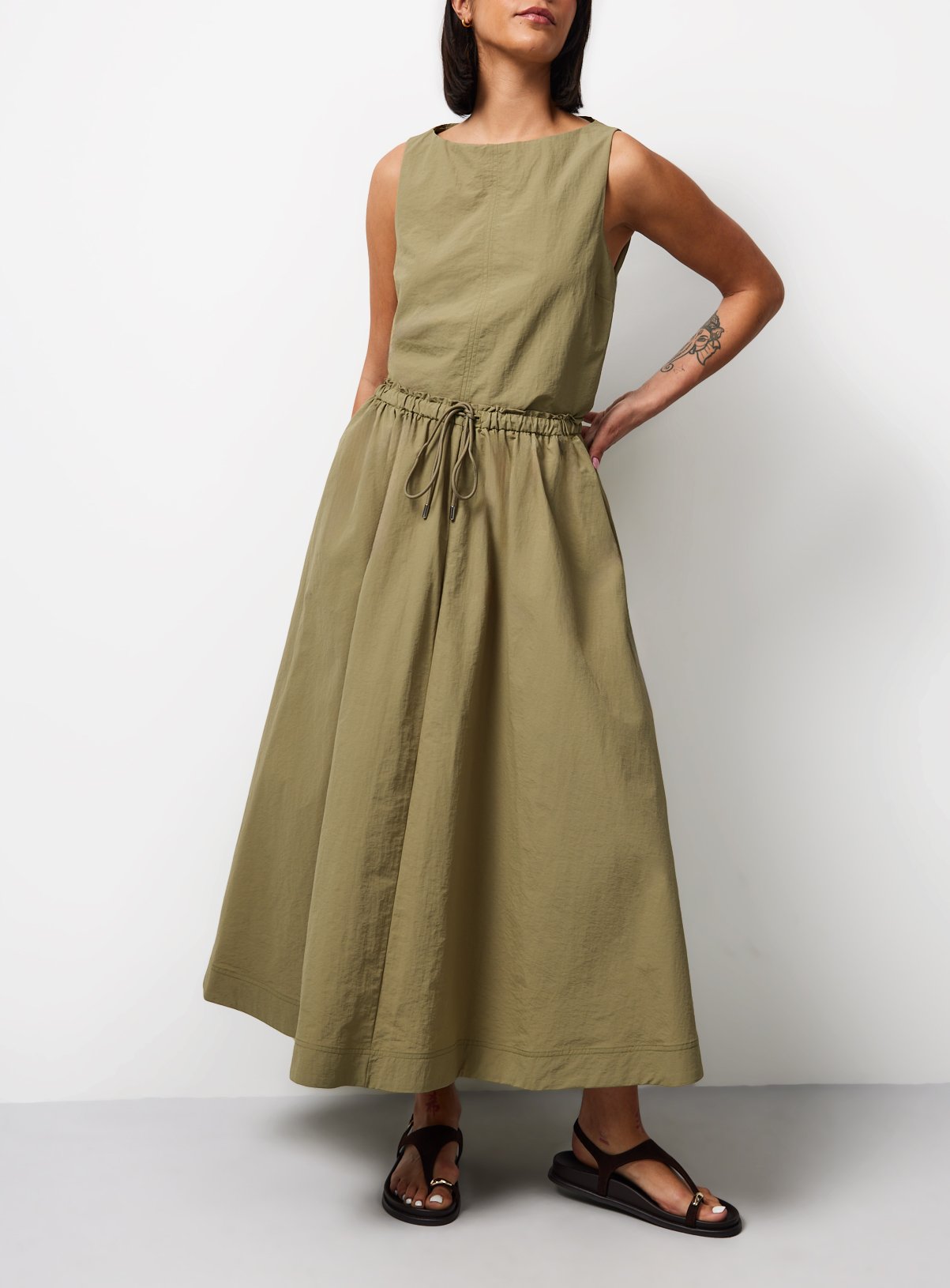 Khaki Techno Midaxi Full Skirt 18