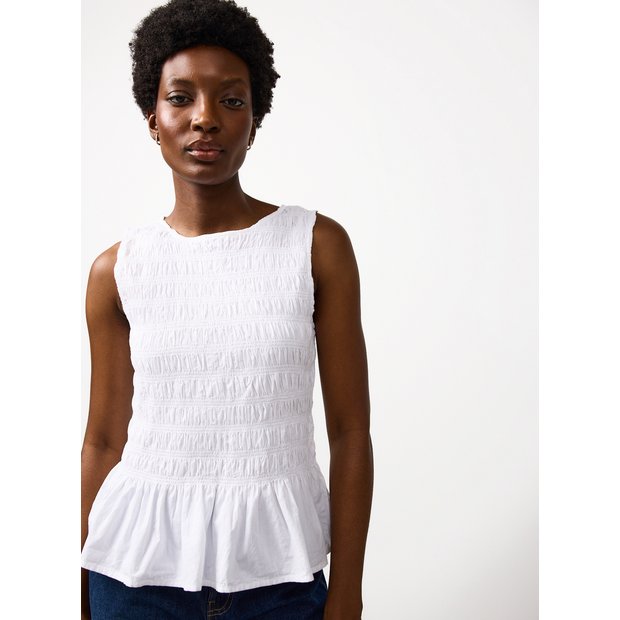 Buy White Poplin Shirred Sleeveless Co-ord Top 10 | Tops | Tu
