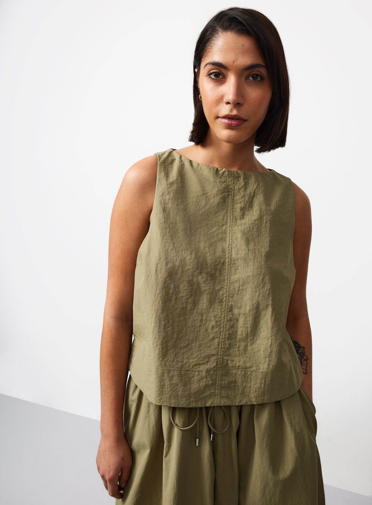 Light Khaki Technical Seam Detail Co-ord Shell Top 24