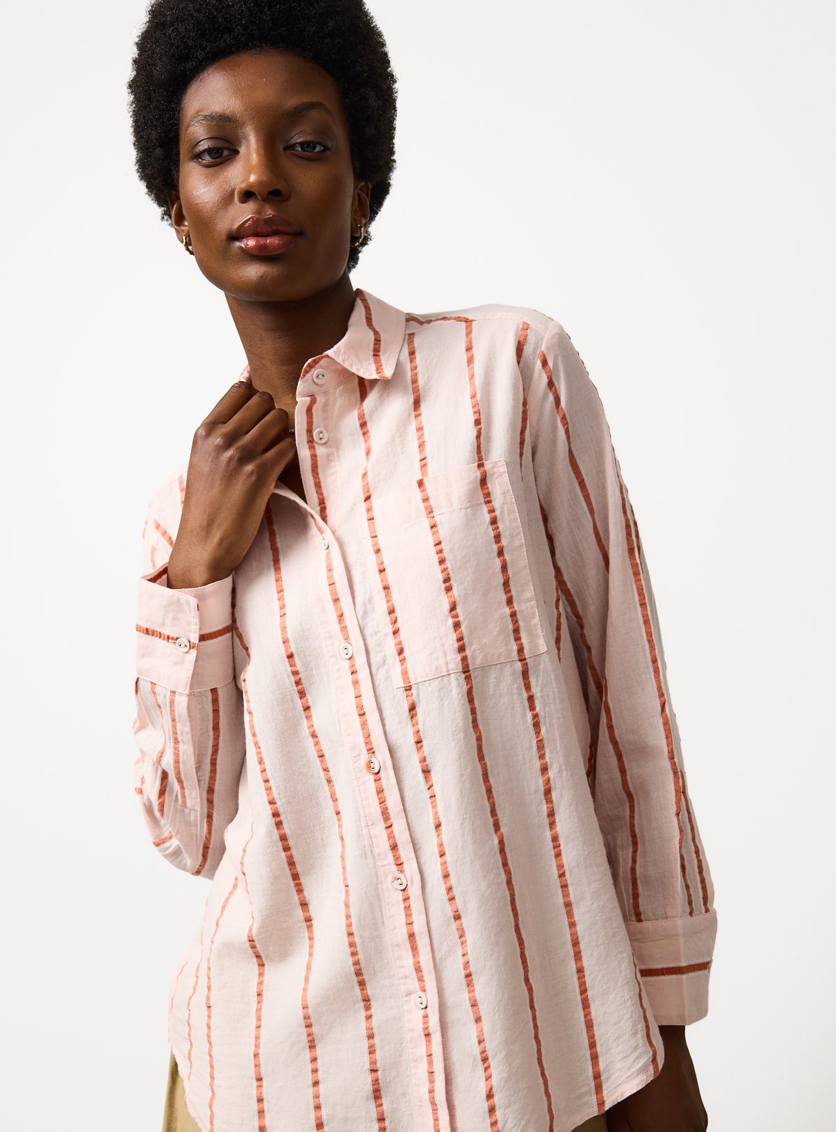 Coral Stripe Print Long Sleeve Shirt 20