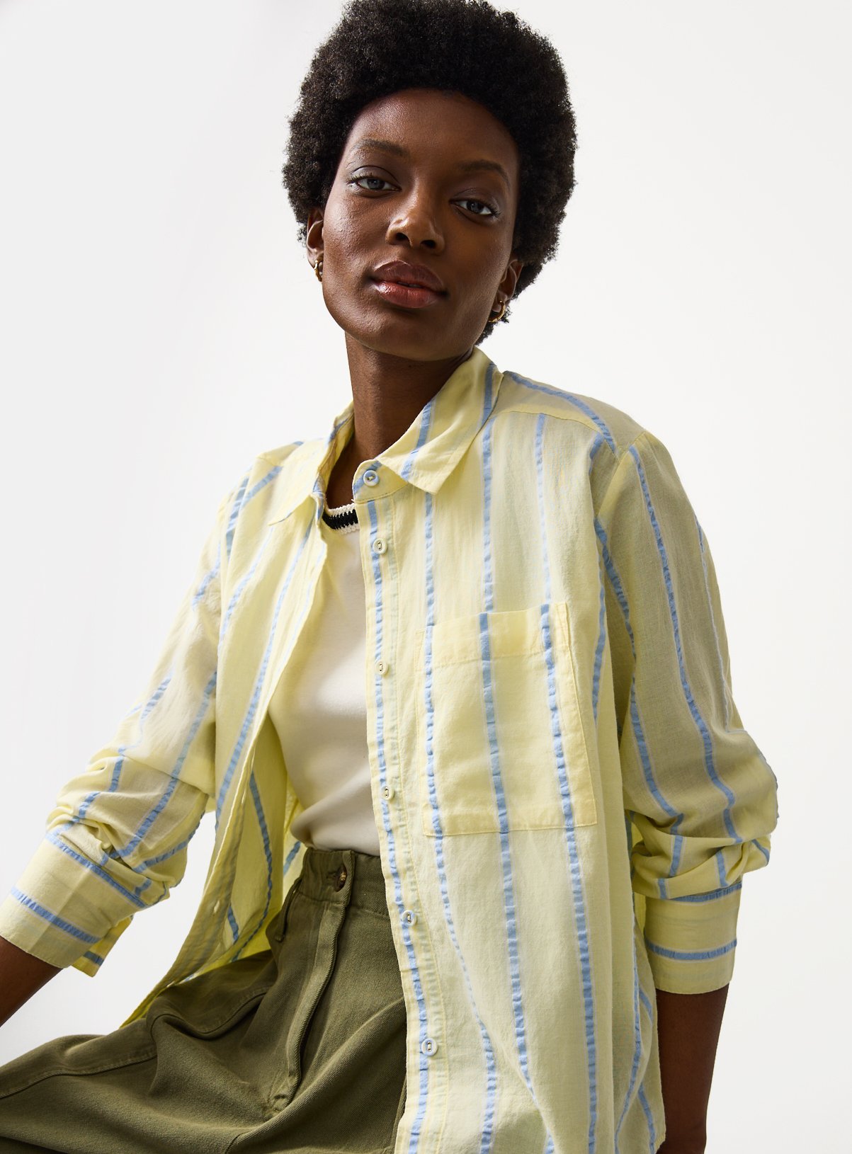 Yellow Stripe Print Long Sleeve Shirt 24