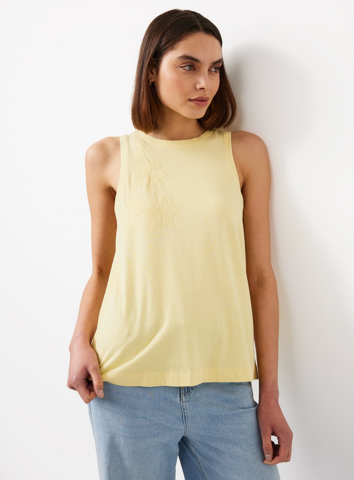 Yellow Floral Appliqué Trapeze Vest L