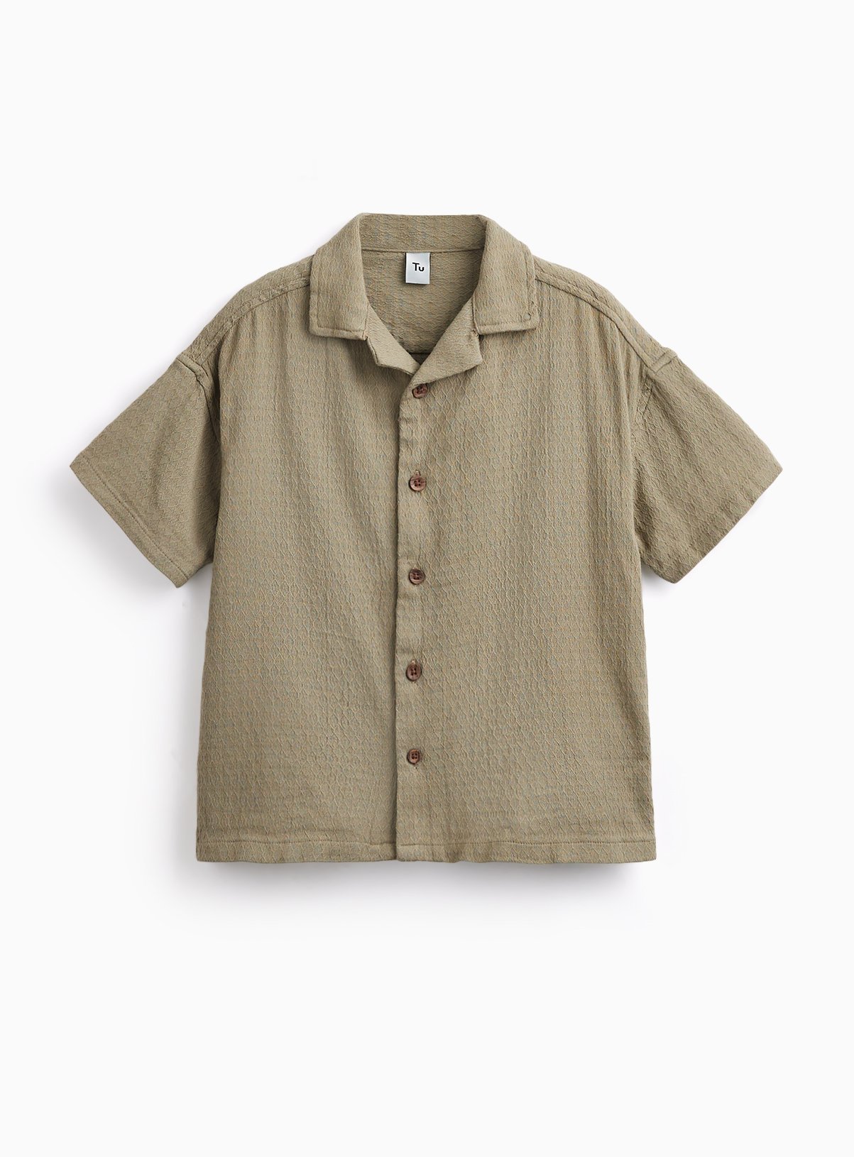 Khaki Textured Revere Neck Shirt 8 years