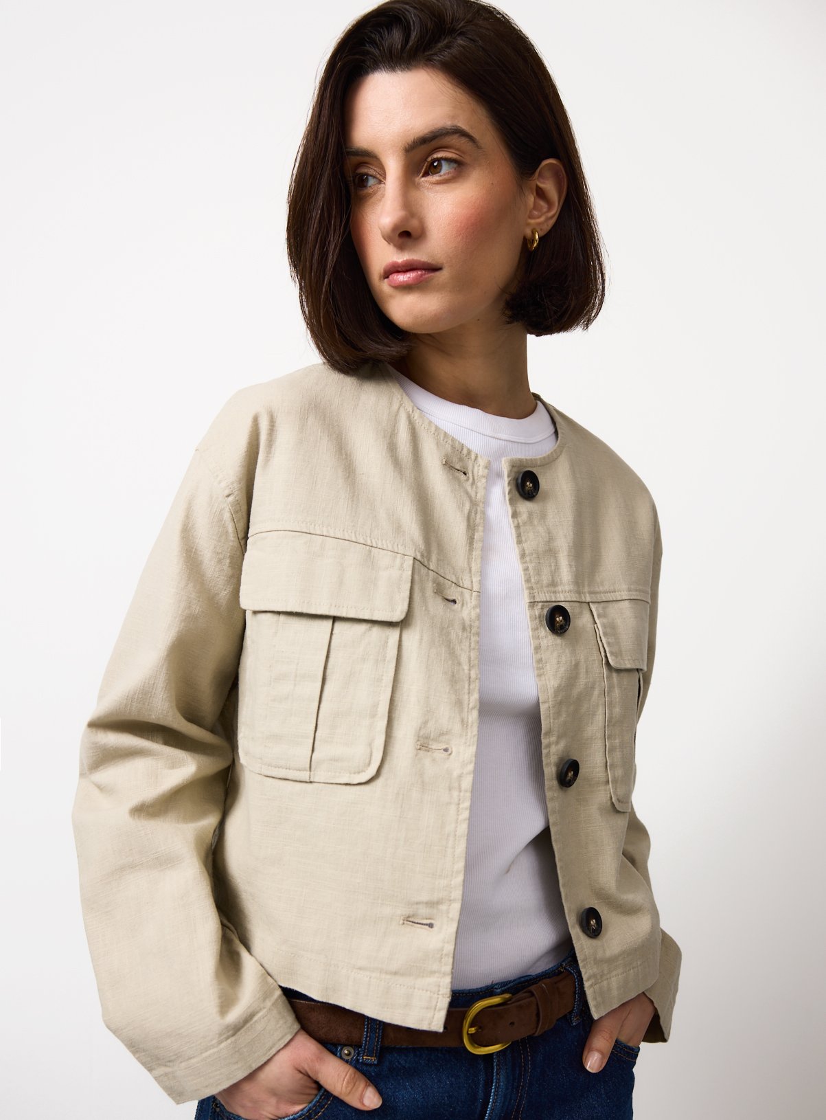 Cropped Linen Blend Shacket 