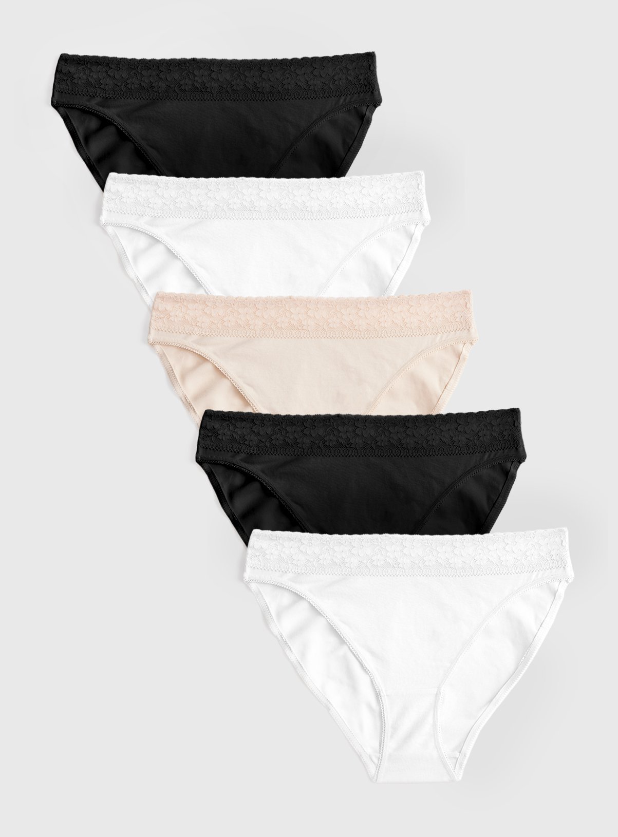 Black, White & Nude Lace High Leg Briefs 5 Pack
