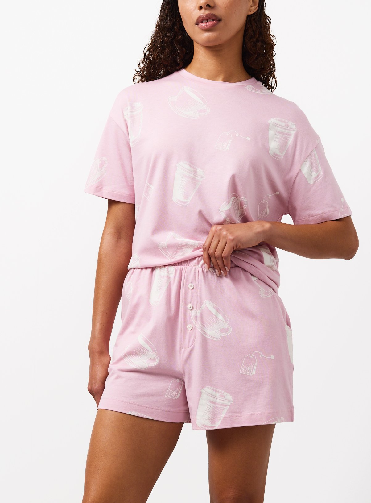 Pink Croissant Print Pyjama Shorts XXL