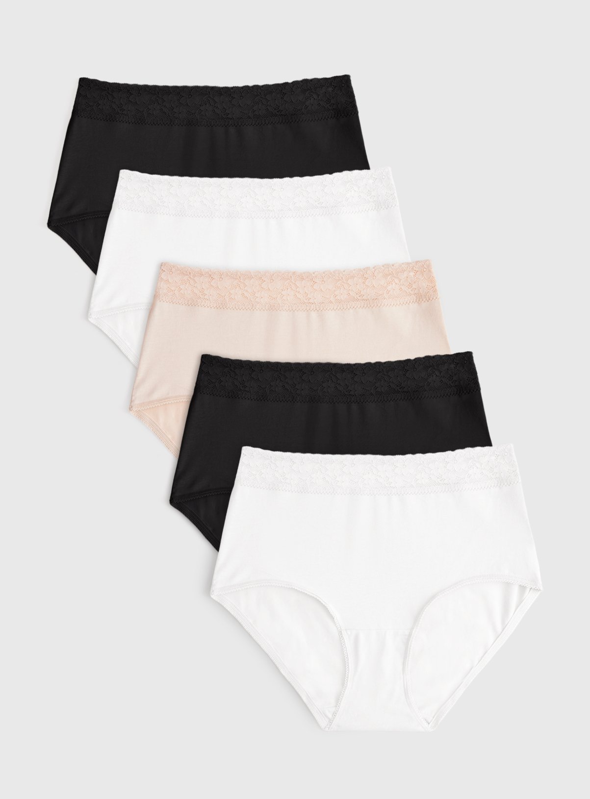 Mono & Nude Lace Detail Full Brief Knickers 5 Pack 