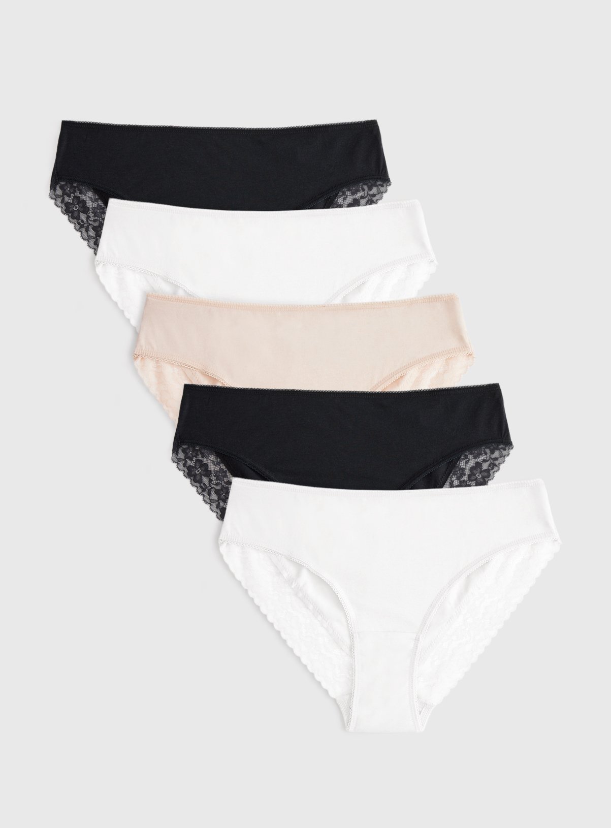 Mono & Nude Lace Detail Brazilian Knickers 5 Pack 