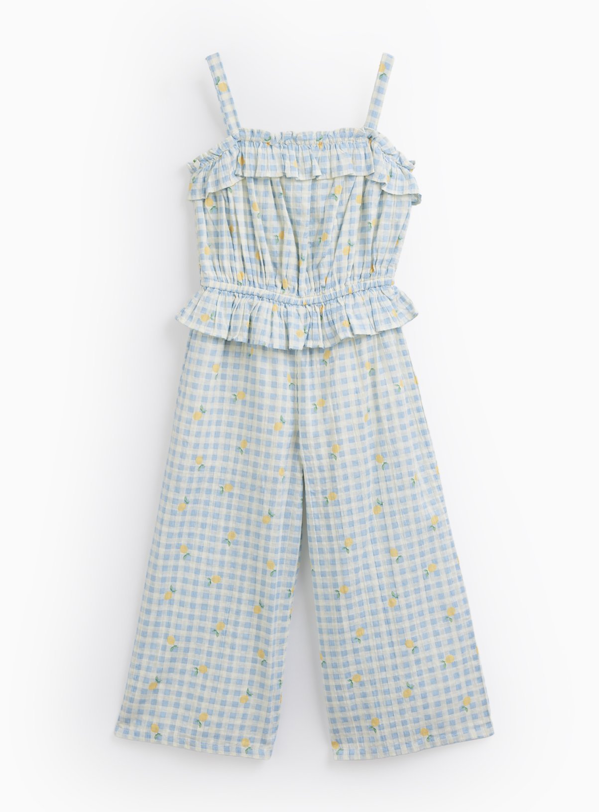 Blue Gingham Lemon Embroidered Sleeveless Jumpsuit 14 years