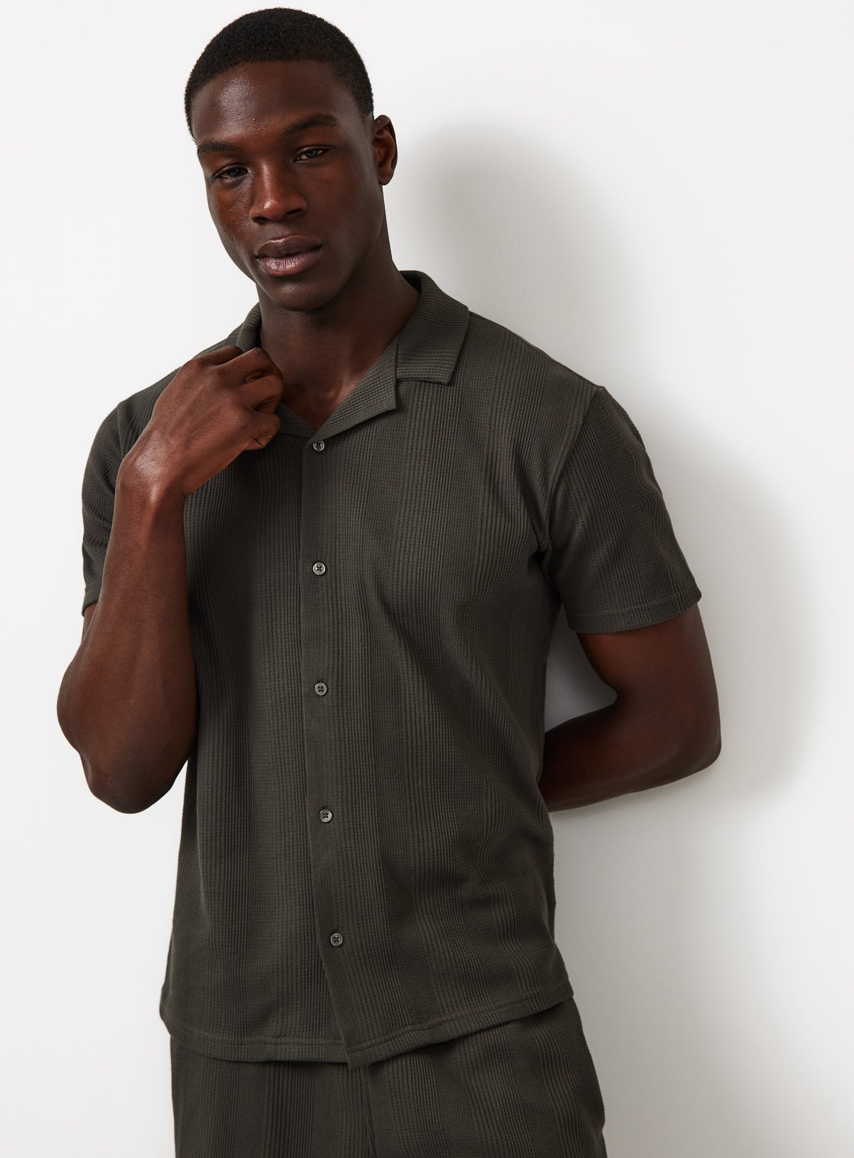 Khaki Textured Co-ord Shirt M