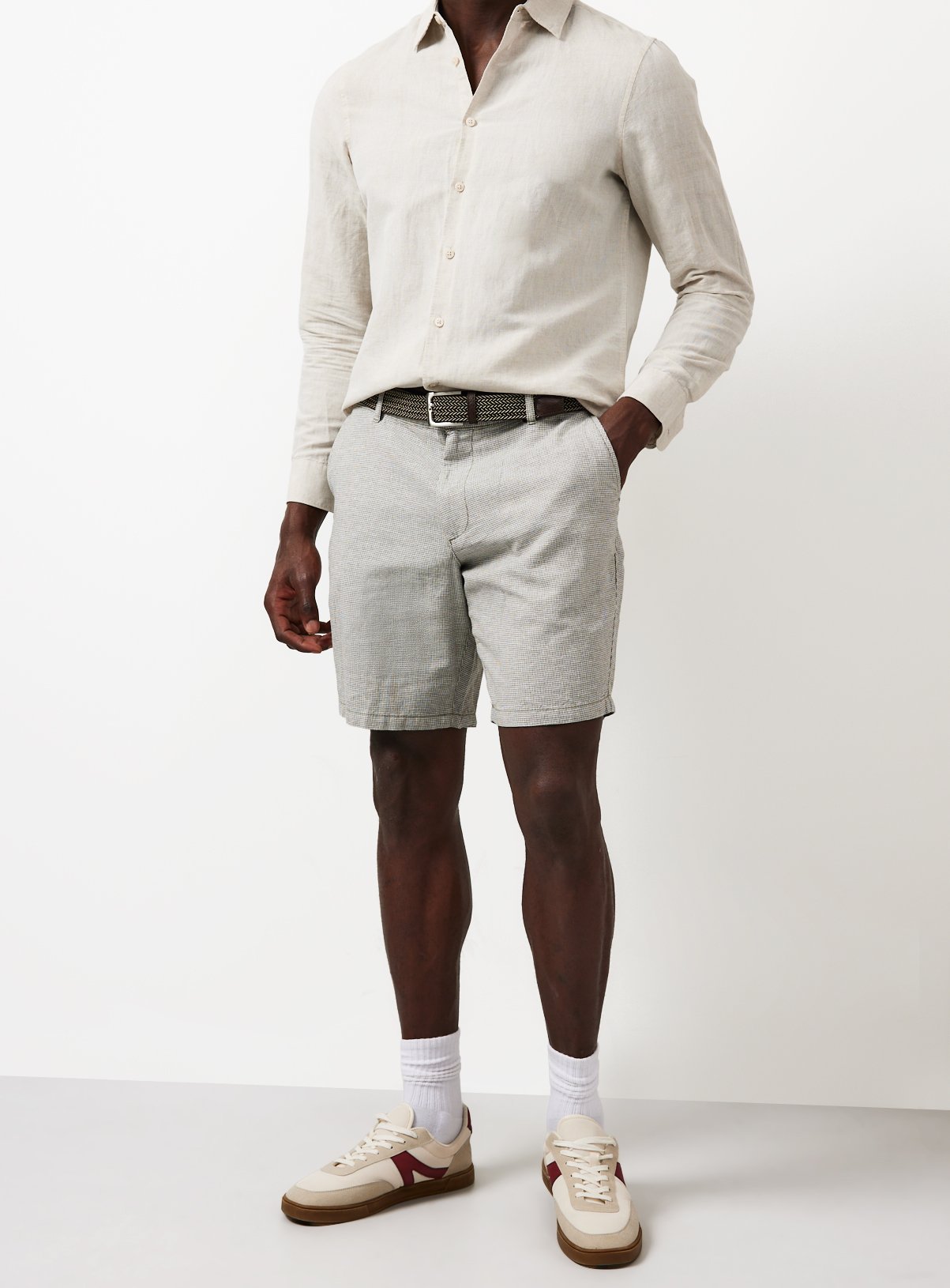 Khaki Textured Puppytooth Chino Shorts 34