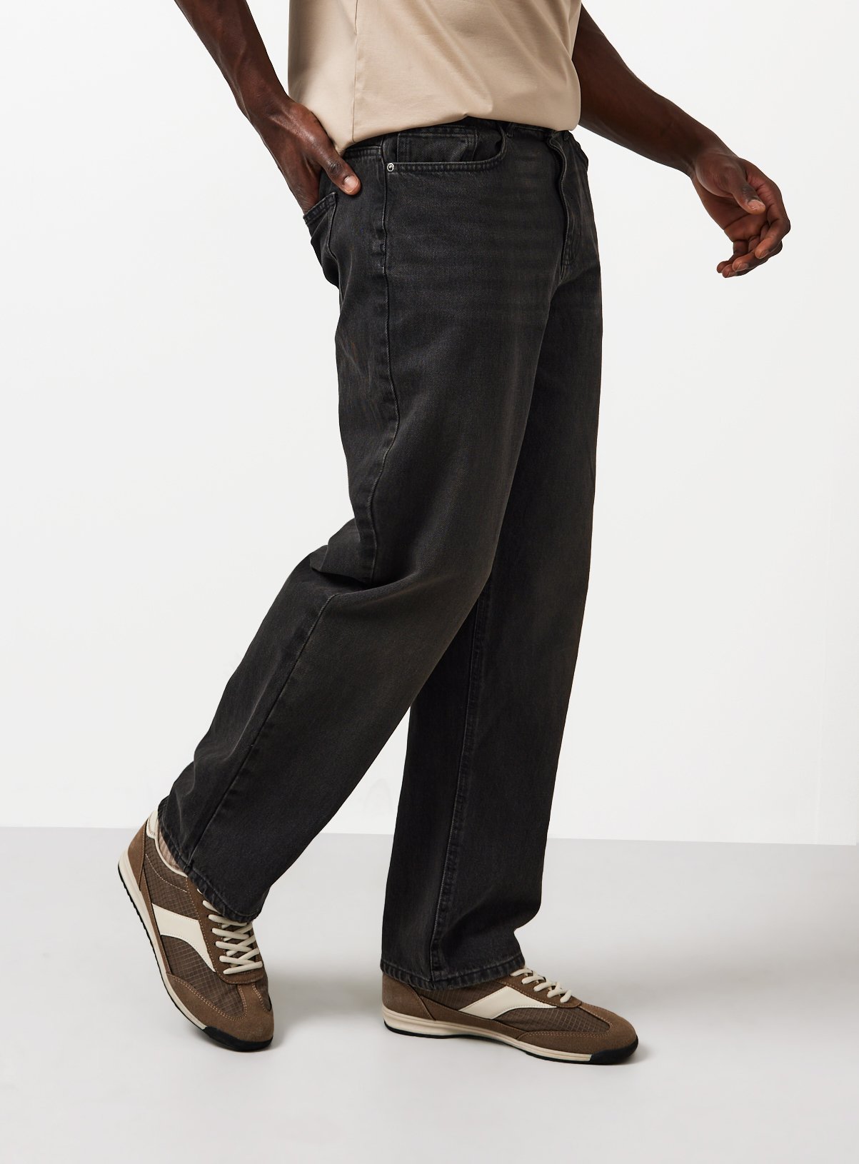 Washed Black Relaxed Straight Leg Jeans 38S