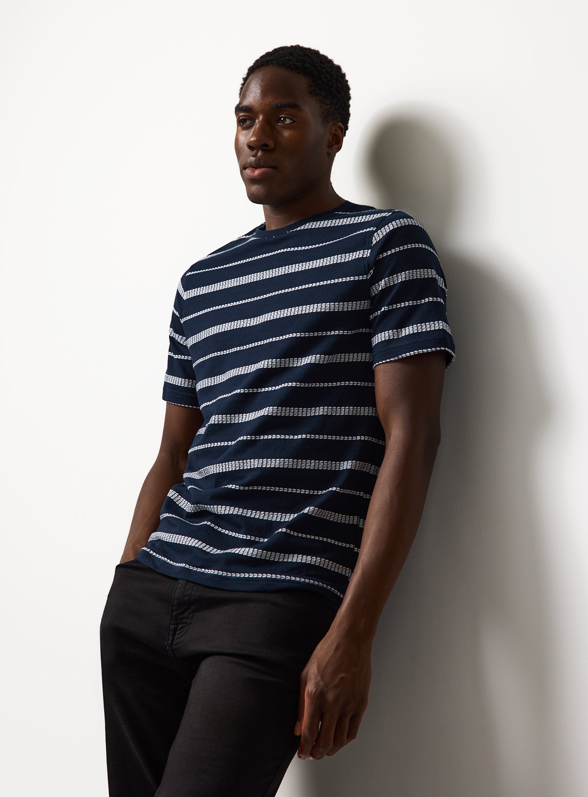 Navy Jacquard Stripe Tee L