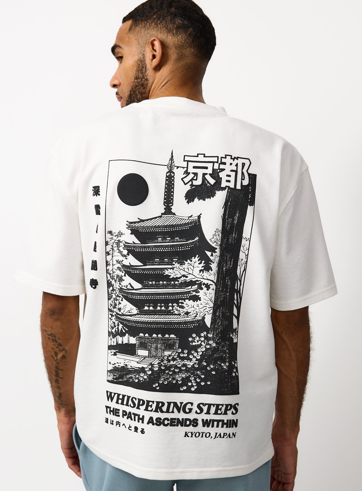 White Japanese Print Textured T-Shirt XXXXL