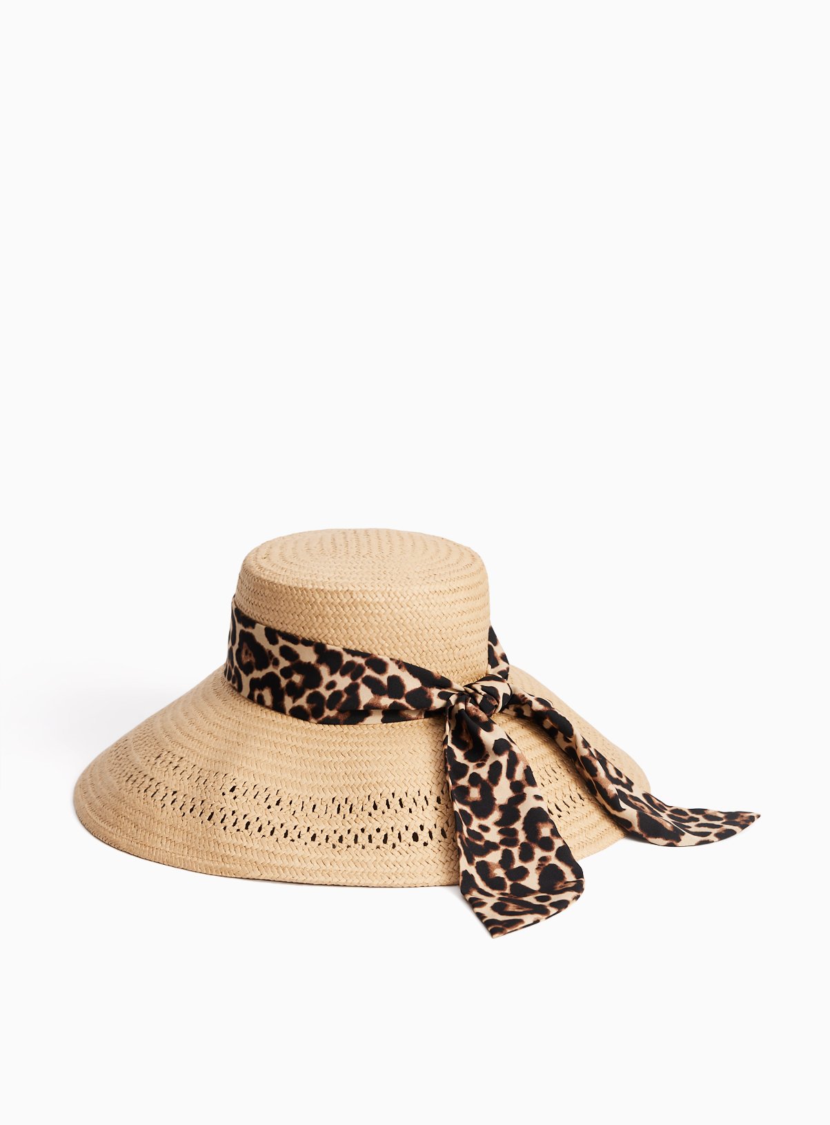 Straw Leopard Tie Detail Hat One Size