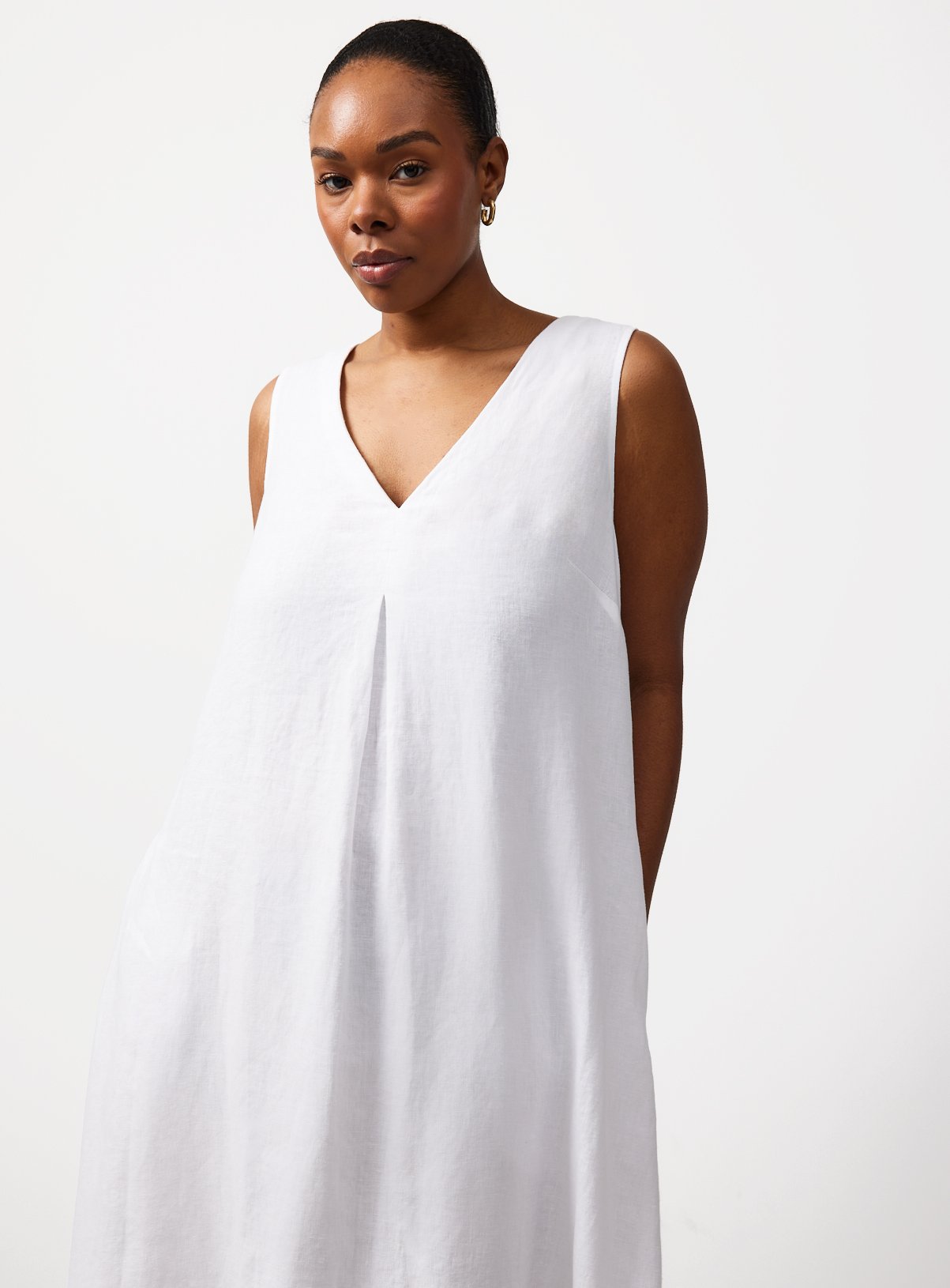 White Linen V Neck Midi Shift Dress 24
