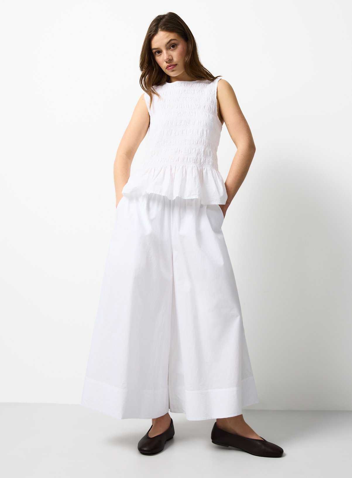 White Wide Leg Poplin Palazzo Trousers 22
