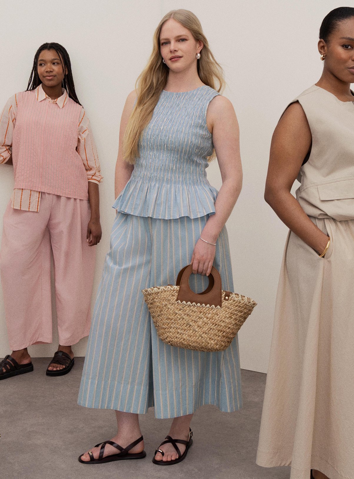 Blue Stripe Poplin Palazzo Trousers 