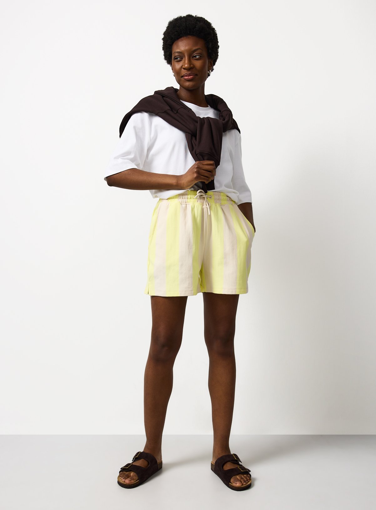 Yellow Stripe Sweat Shorts S