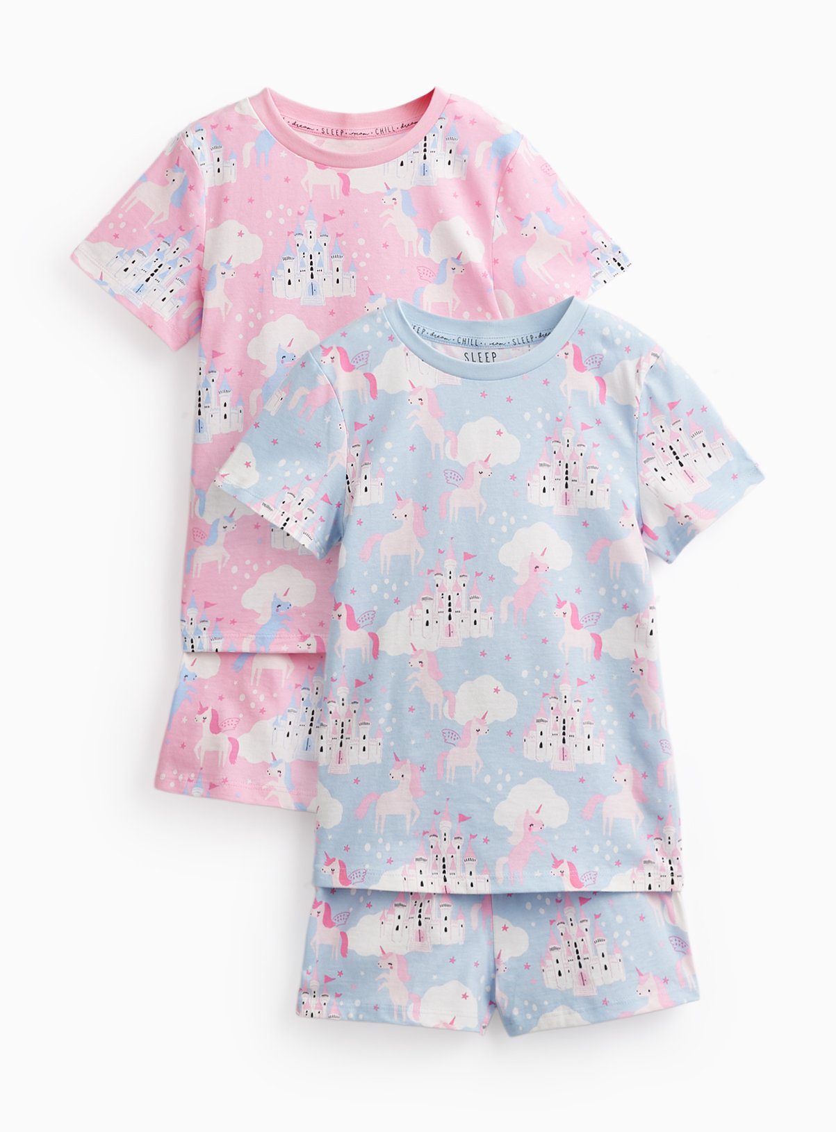 Unicorn Print Shortie Pyjamas 2 Pack 