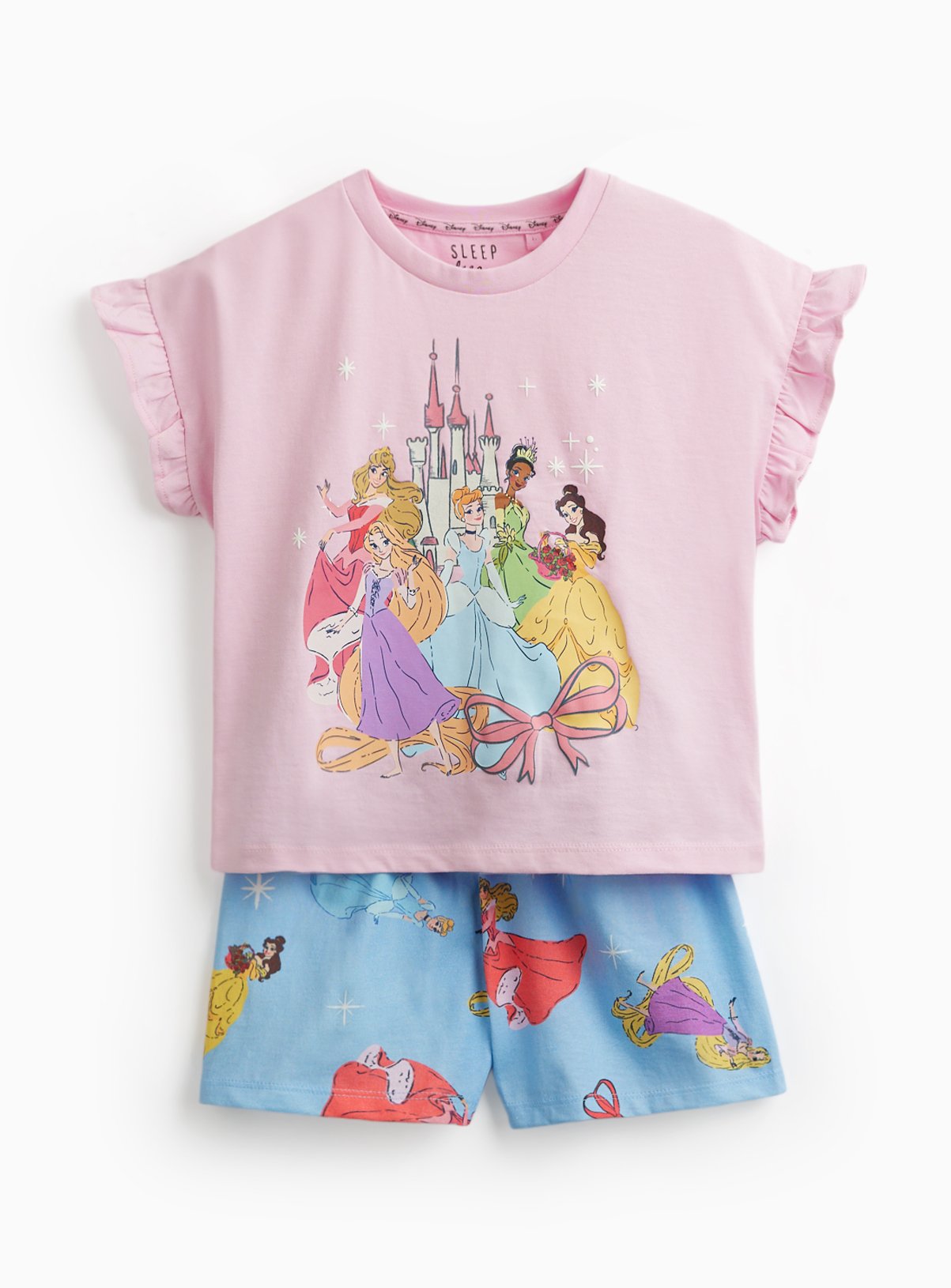 Pink Disney Princess Print Frill Sleeve Shortie Pyjamas 