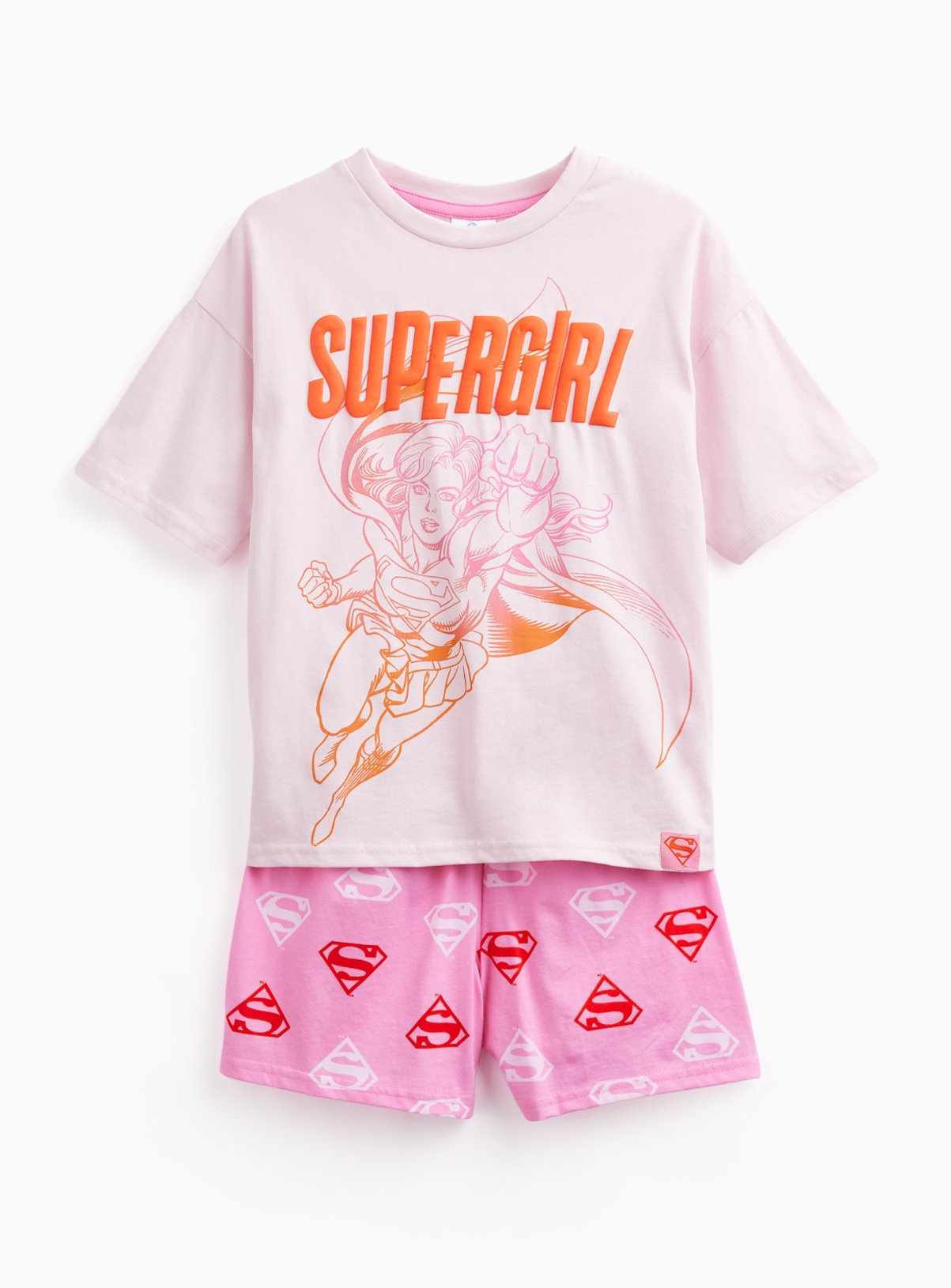Pink Supergirl Print Shortie Pyjamas 
