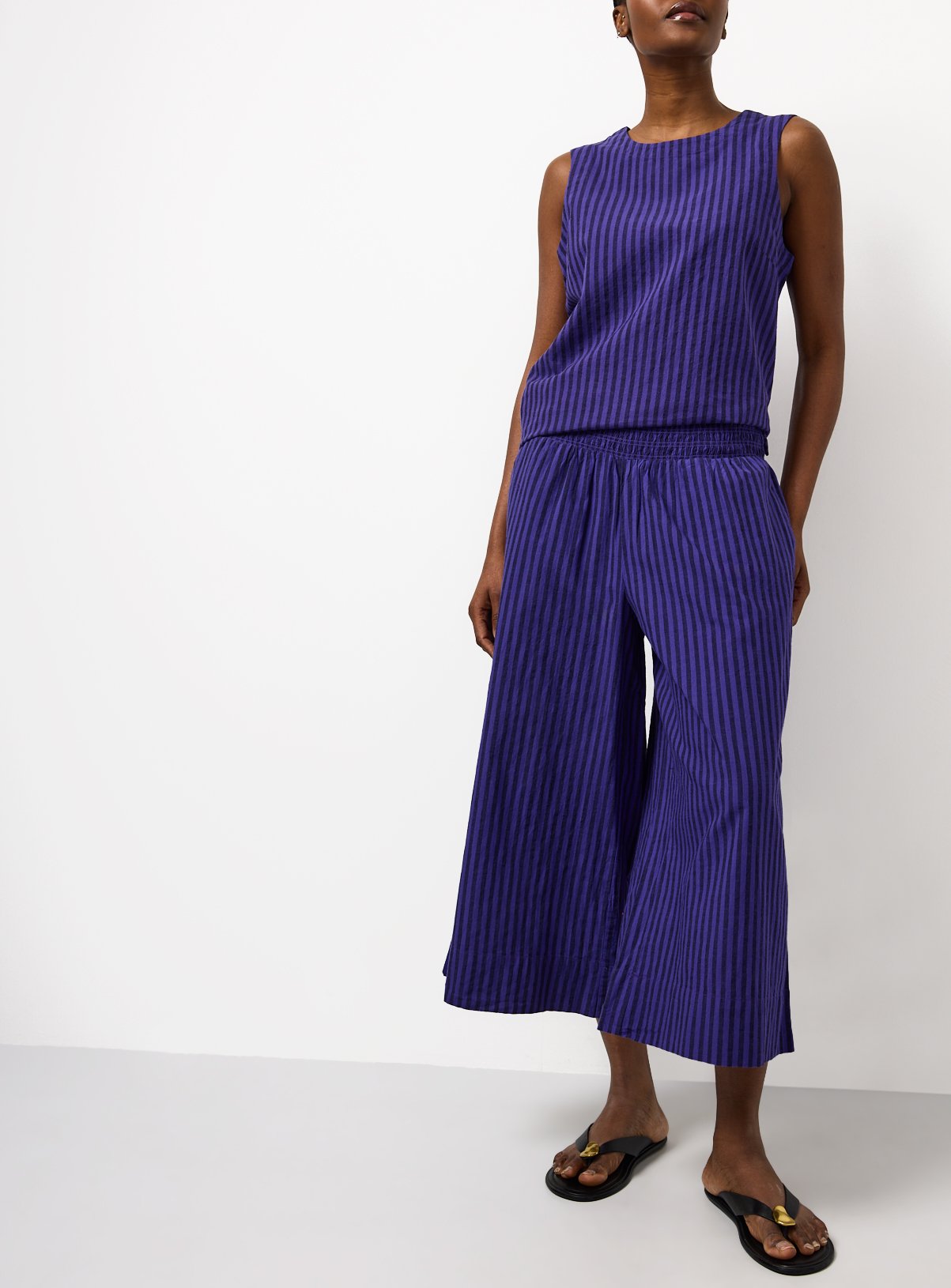 Blue Stripe Cropped Palazzo Co-ord Trousers 