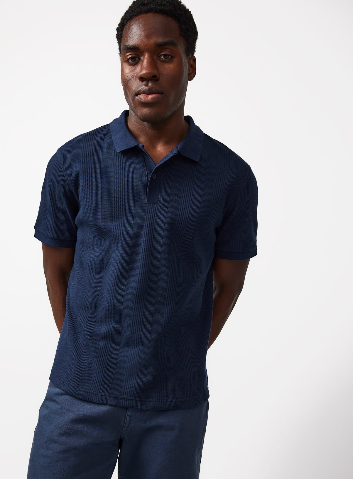 Navy Textured Polo XXXL