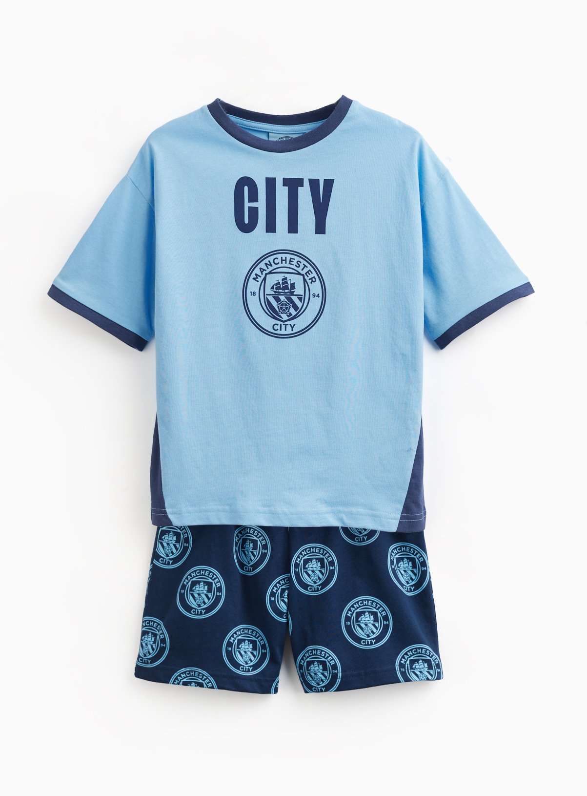 Blue Manchester City Football Print Shortie Pyjamas