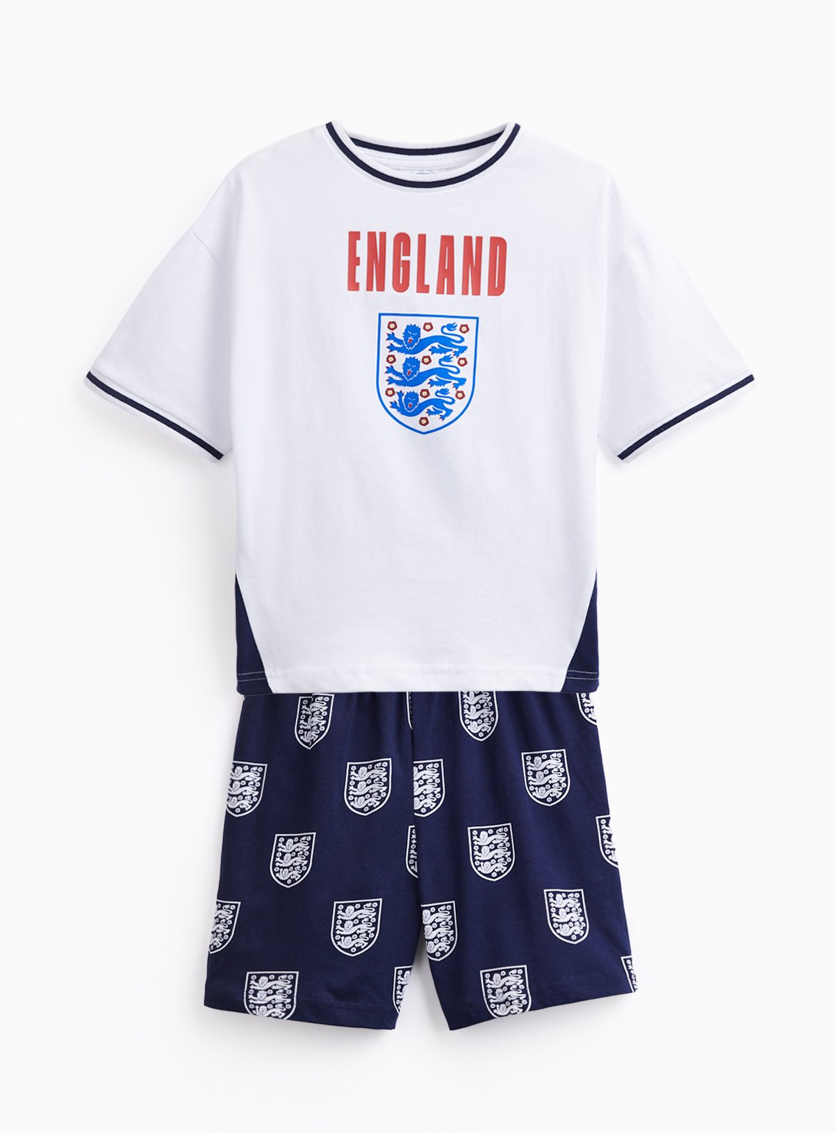 Mini Me White England Football Print Shortie Pyjamas 9-10 years