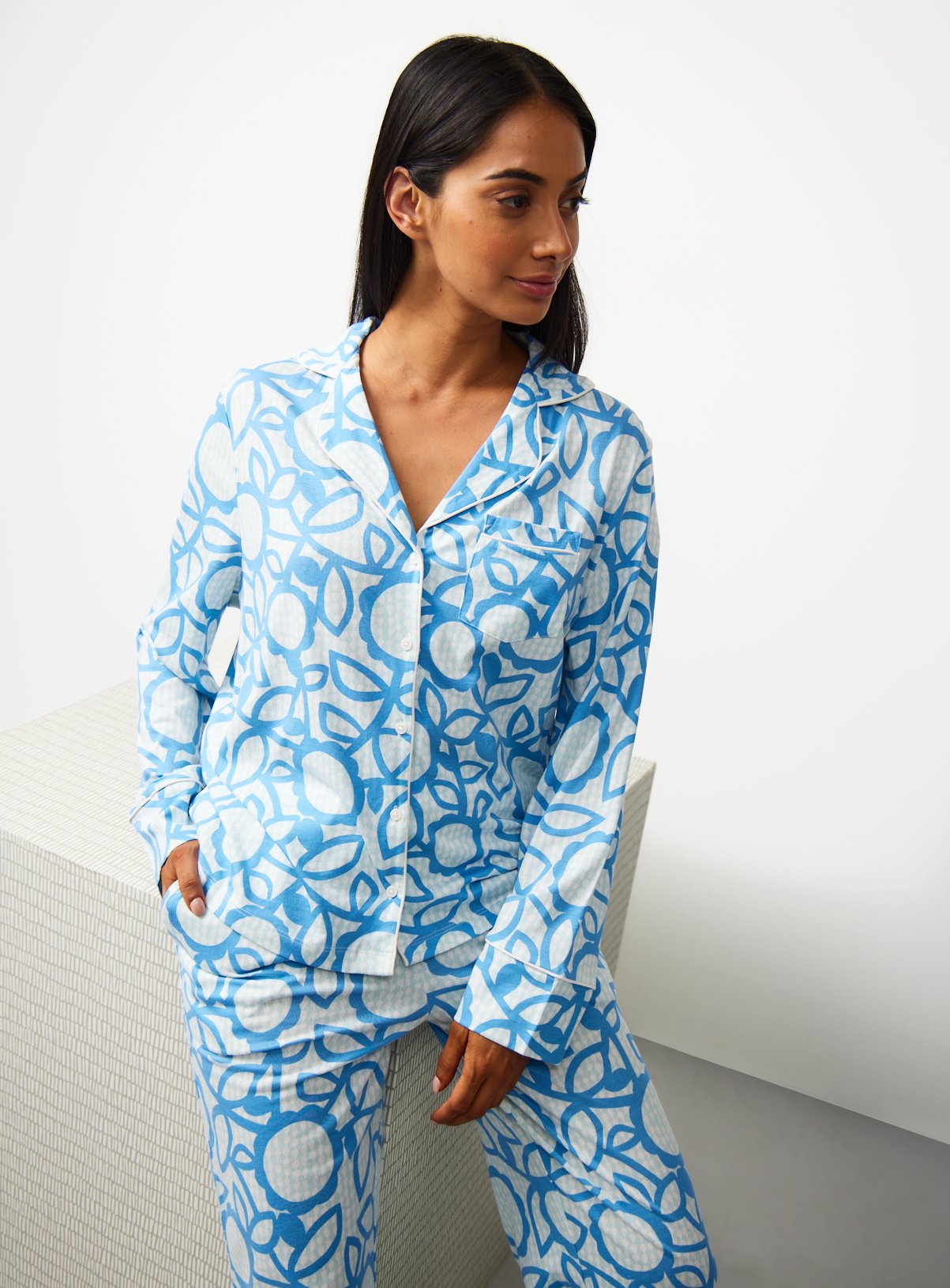 Tu X Scion Blue Floral Print Traditional Pyjamas S