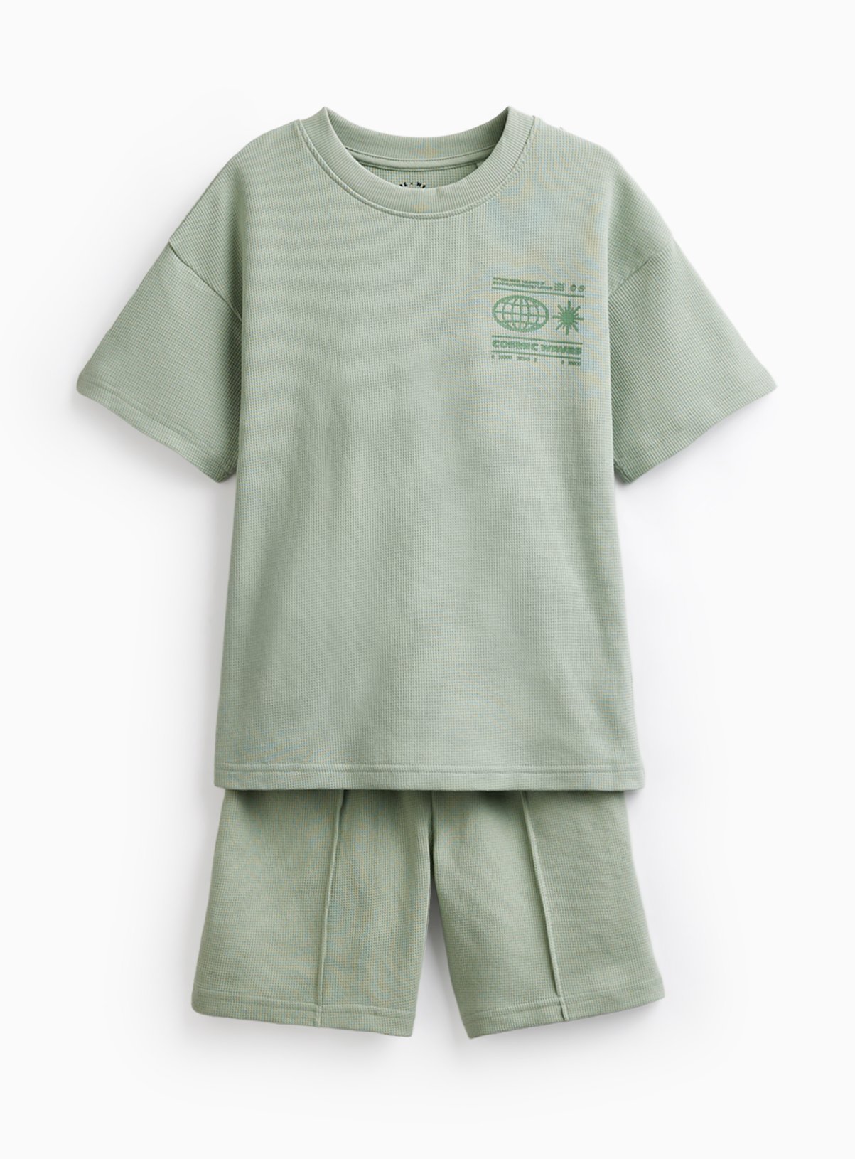 Light Green Cosmic Waves Graphic T-Shirt & Shorts Set 8 years