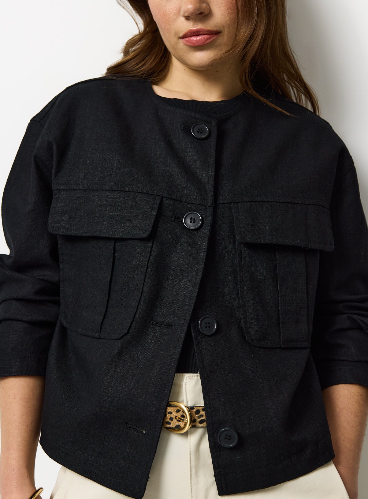 Cropped Linen Shacket 