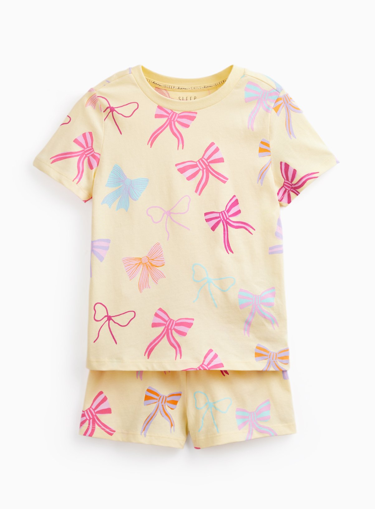 Yellow Bow Print Shortie Pyjamas