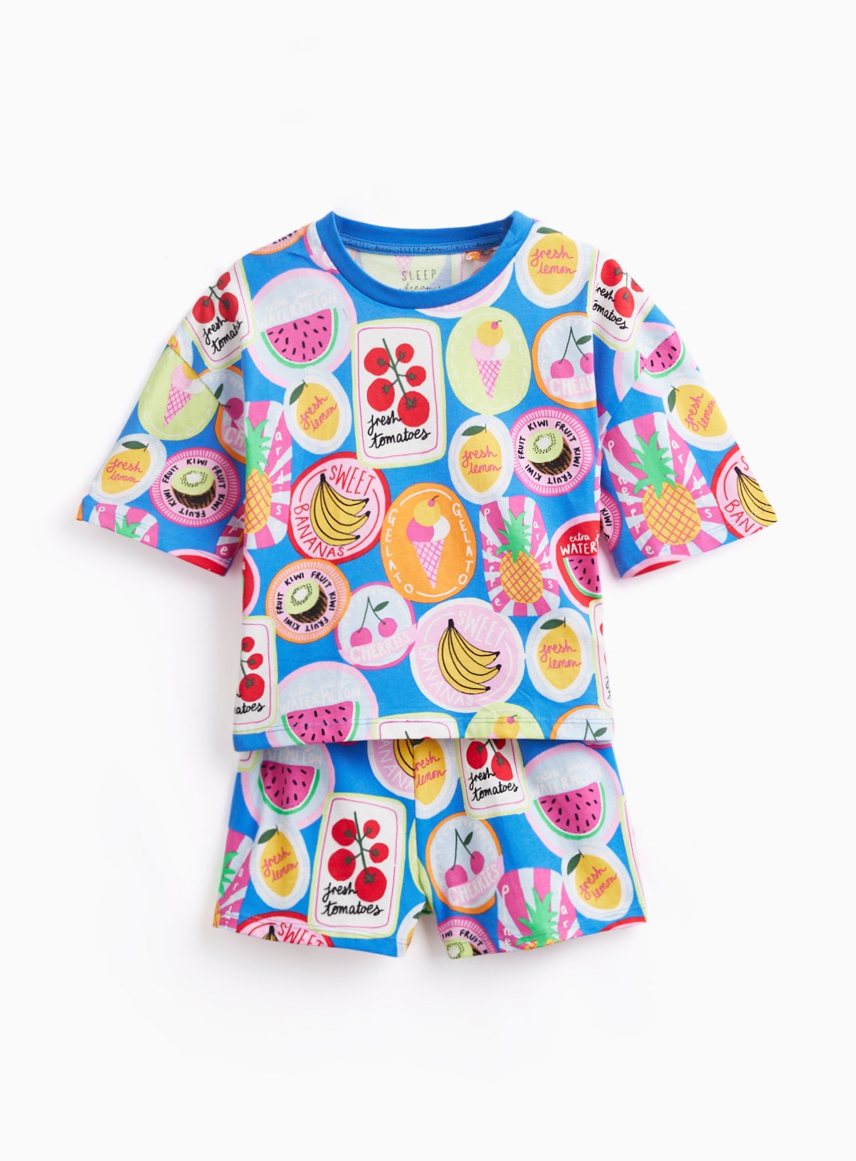 Blue Fruit Print Shortie Pyjamas 